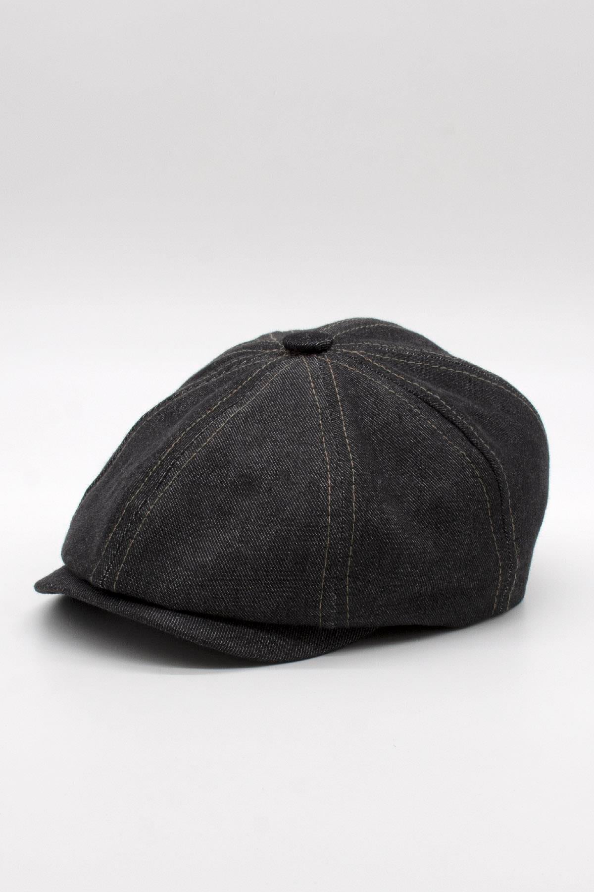 Külah Erkek Denim İngiliz Newsboy Kasket - Siyah Kot Şapka | Standart Fit/Esnek KLH7487