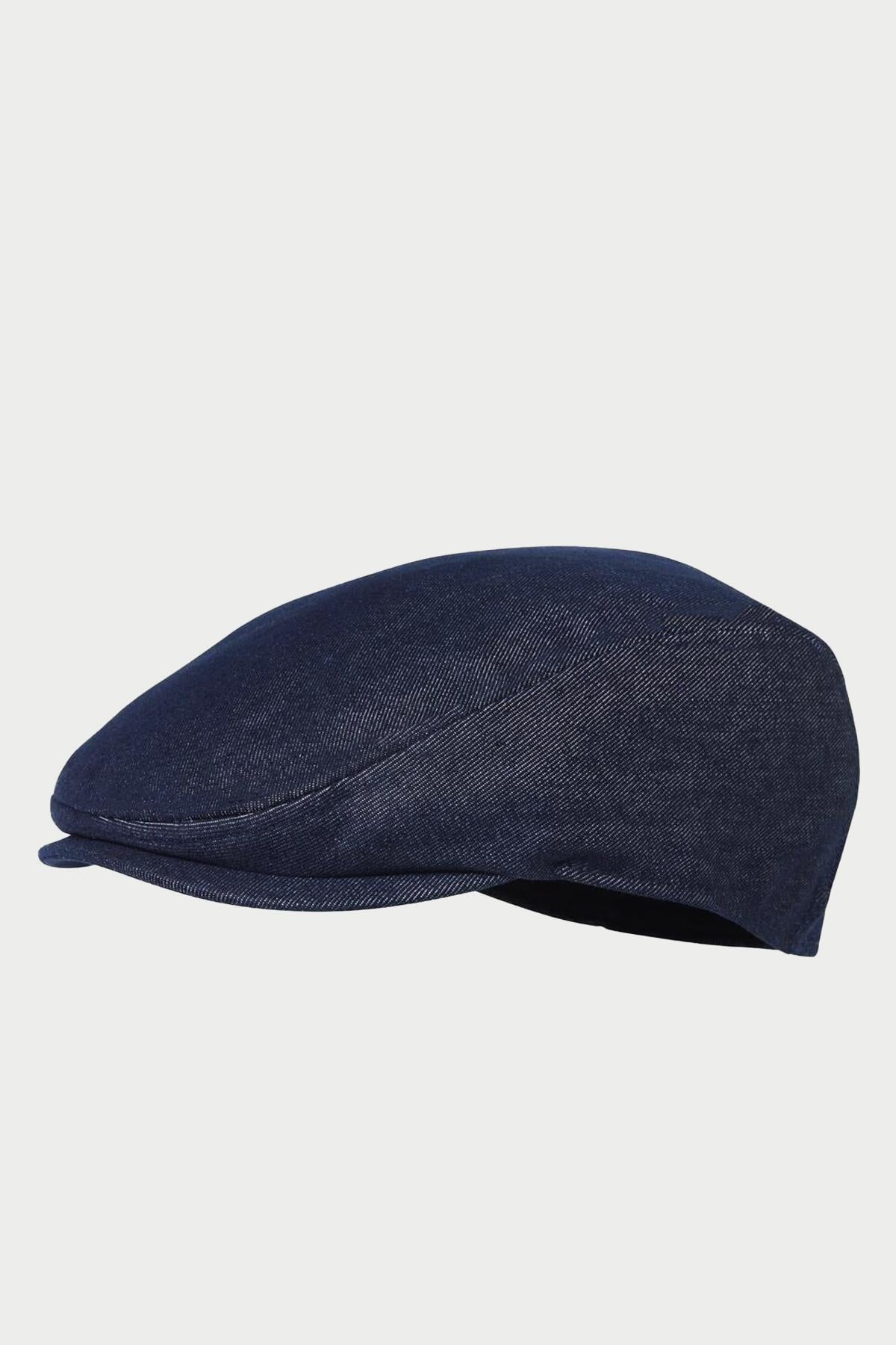 Külah Erkek Denim Kasket Flat Cap Koyu Lacivert Jean Şapka KLH7449