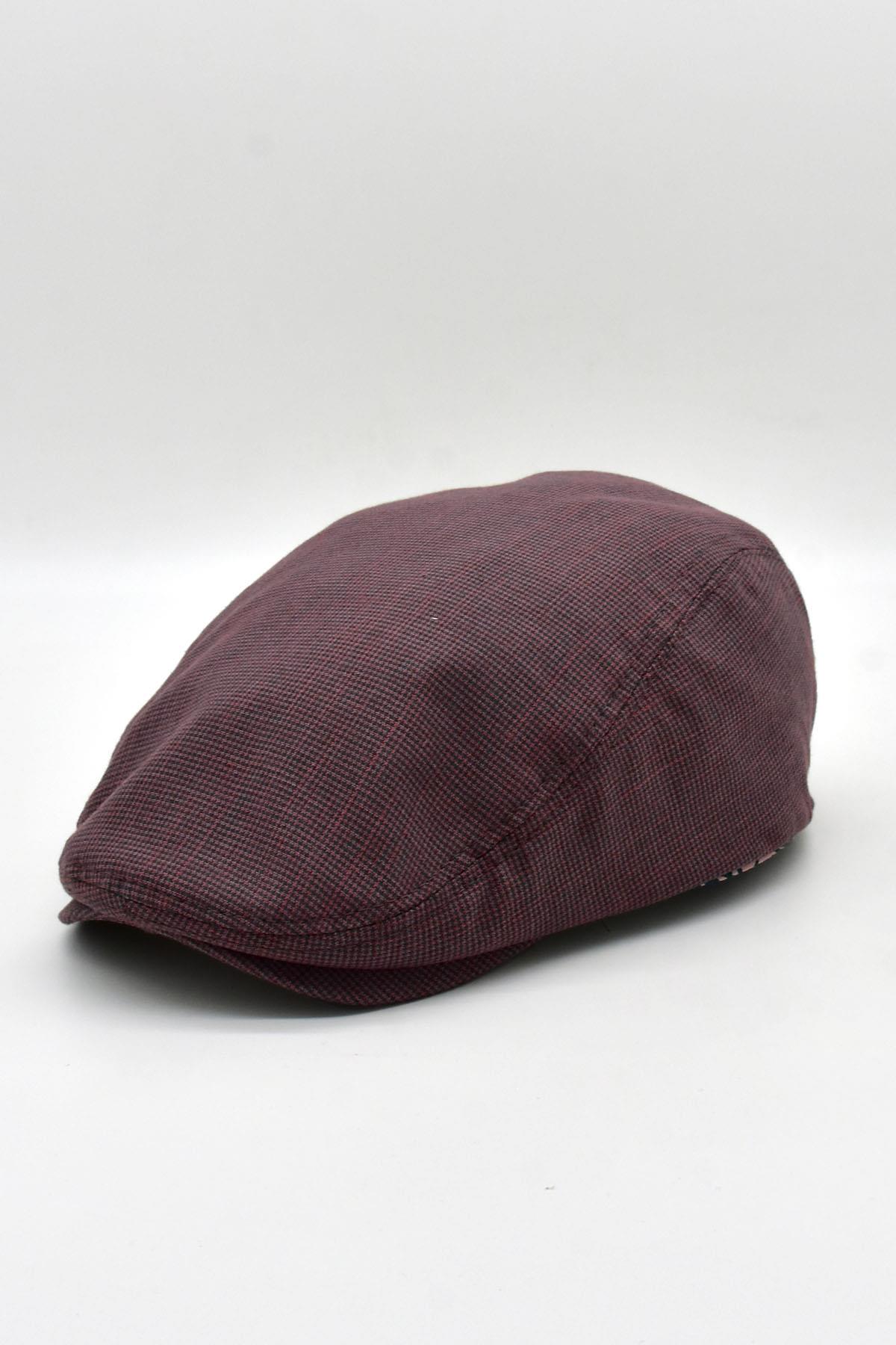 Külah Erkek Dokulu London Kasket Bordo Flat Cap Şapka KLH7446