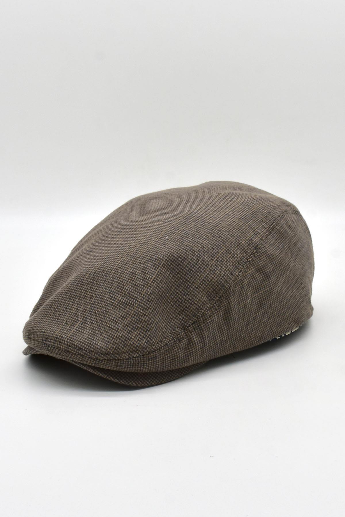 Erkek Dokulu London Kasket Kahve Flat Cap Şapka