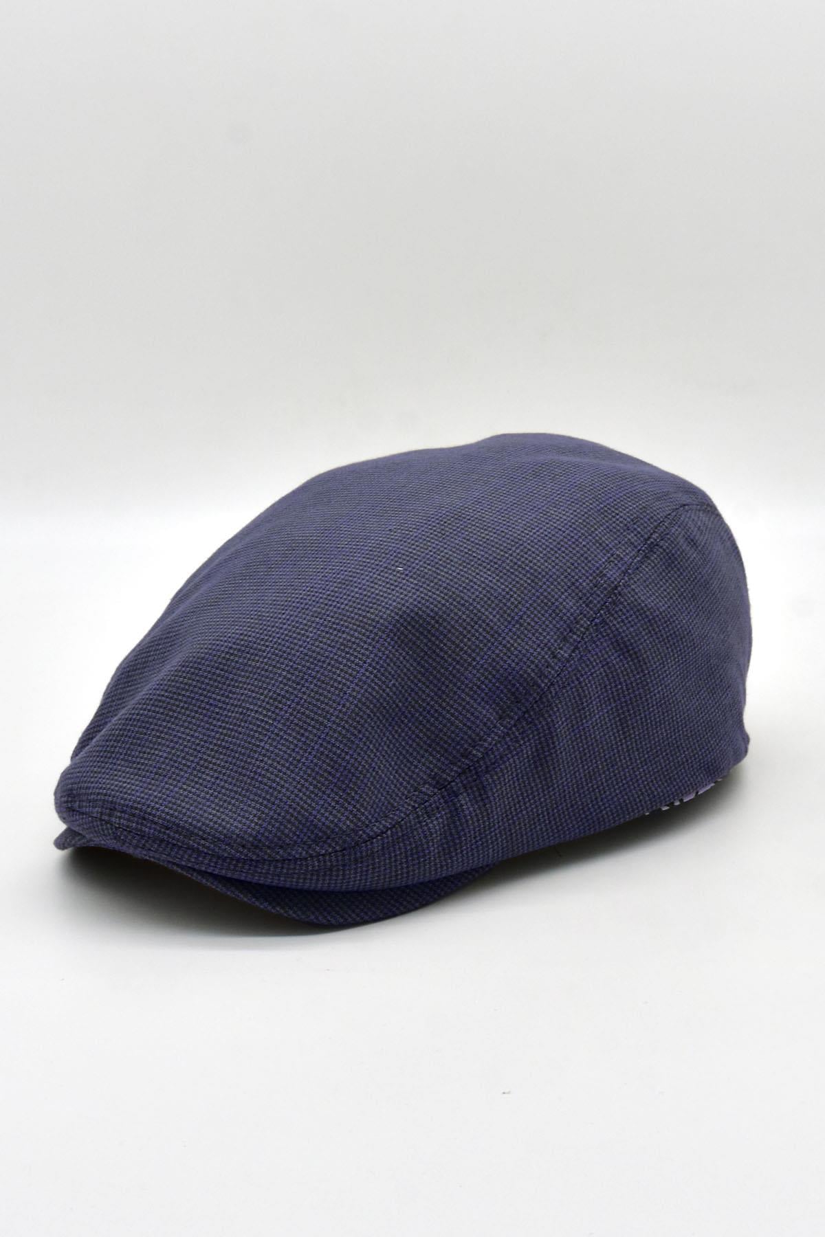Külah Erkek Dokulu London Kasket Lacivert Flat Cap Şapka KLH7446