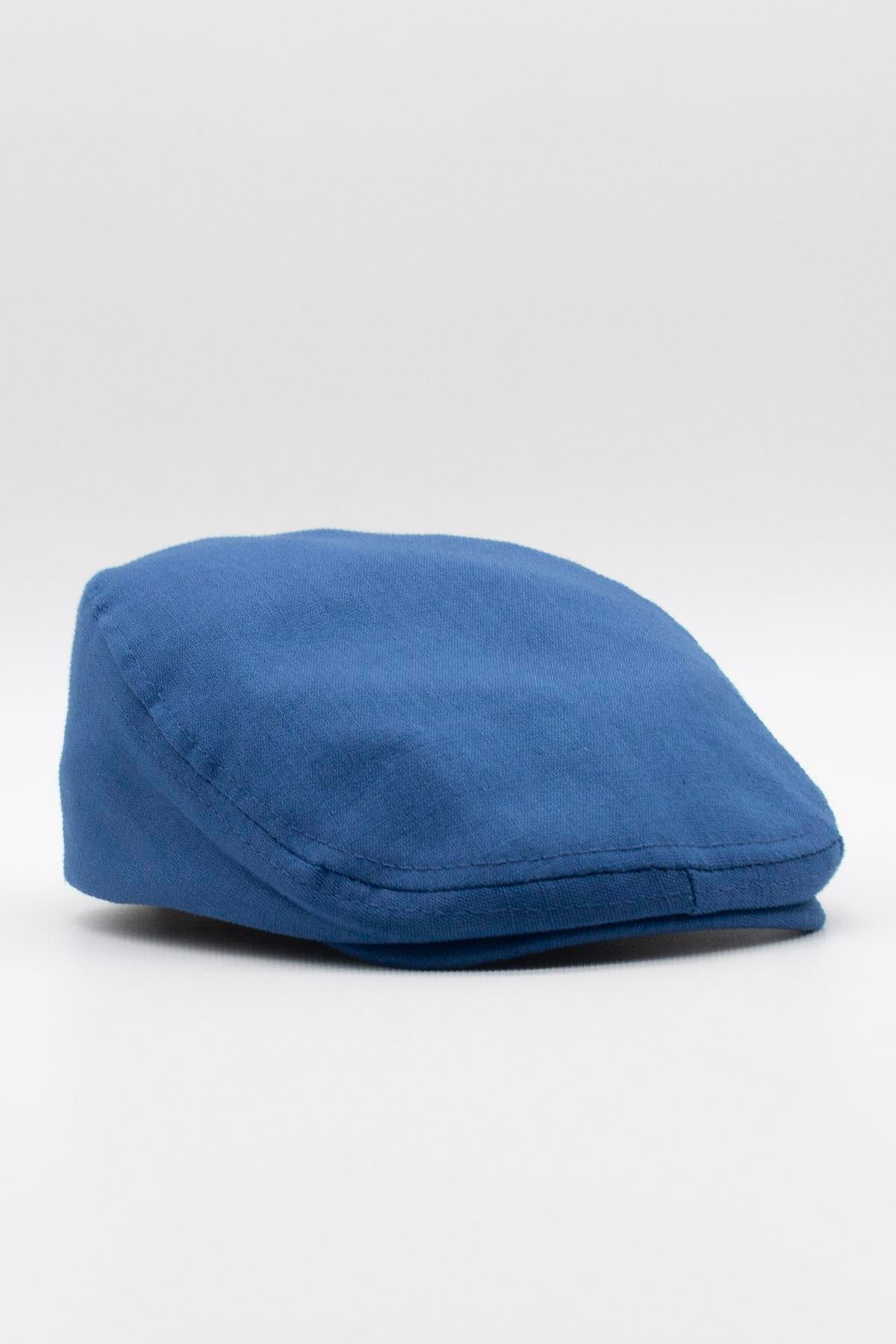 Külah Erkek Düz Pamuklu İndigo Flat Cap Kasket KLH6945