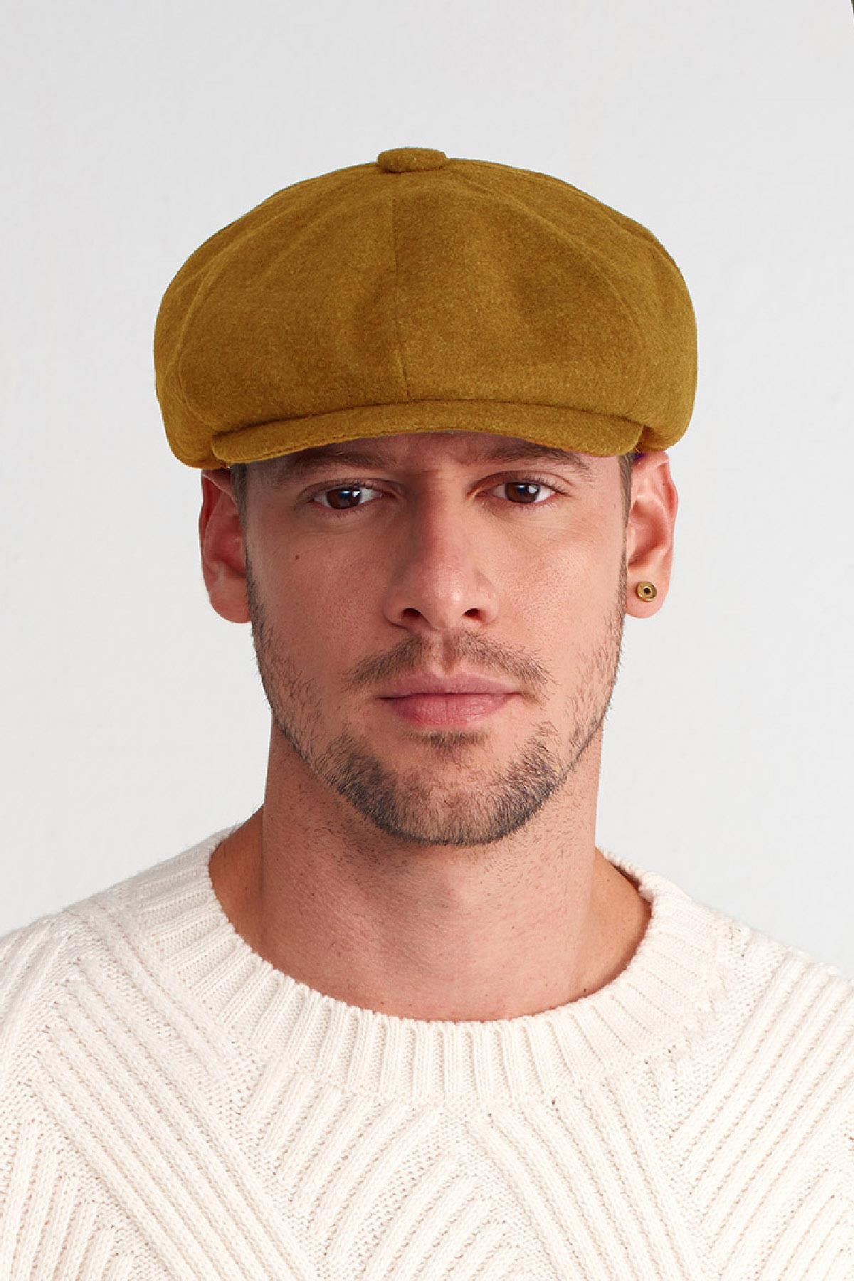 Erkek Hardal Sarı Baretta Kasket Beckham Peaky Blinders Şapka