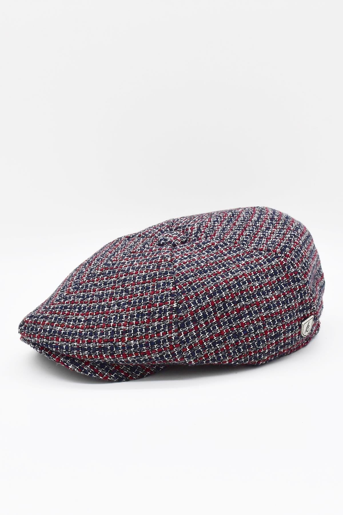 Külah Erkek İngiliz Premium Newsboy Driver Kasket Bordo Desenli Şapka KLH6806