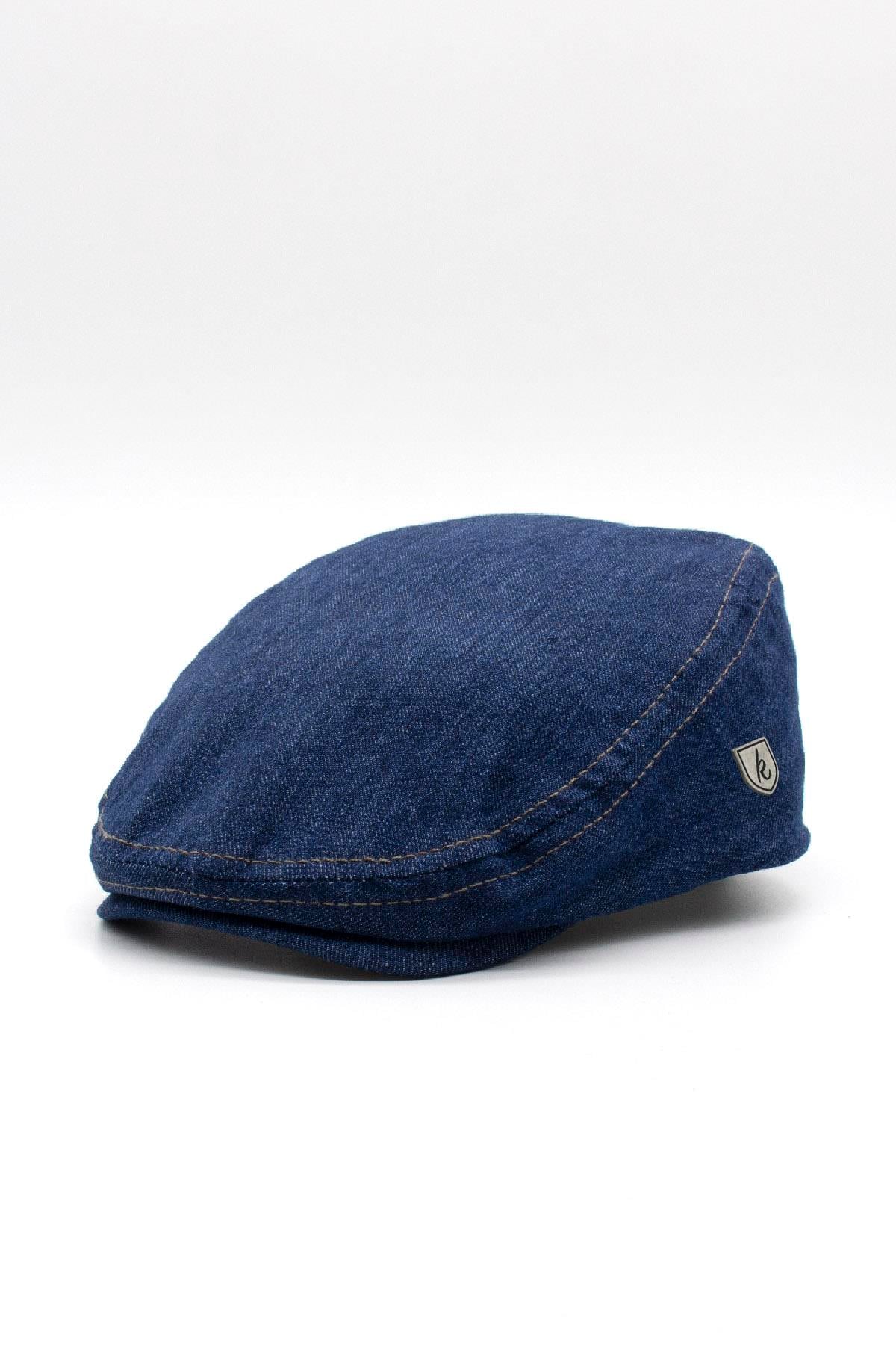 Külah Erkek Jean Flat Cap Kasket - Lacivert Kot Şapka | Standart Fit/Esnek KLH7488