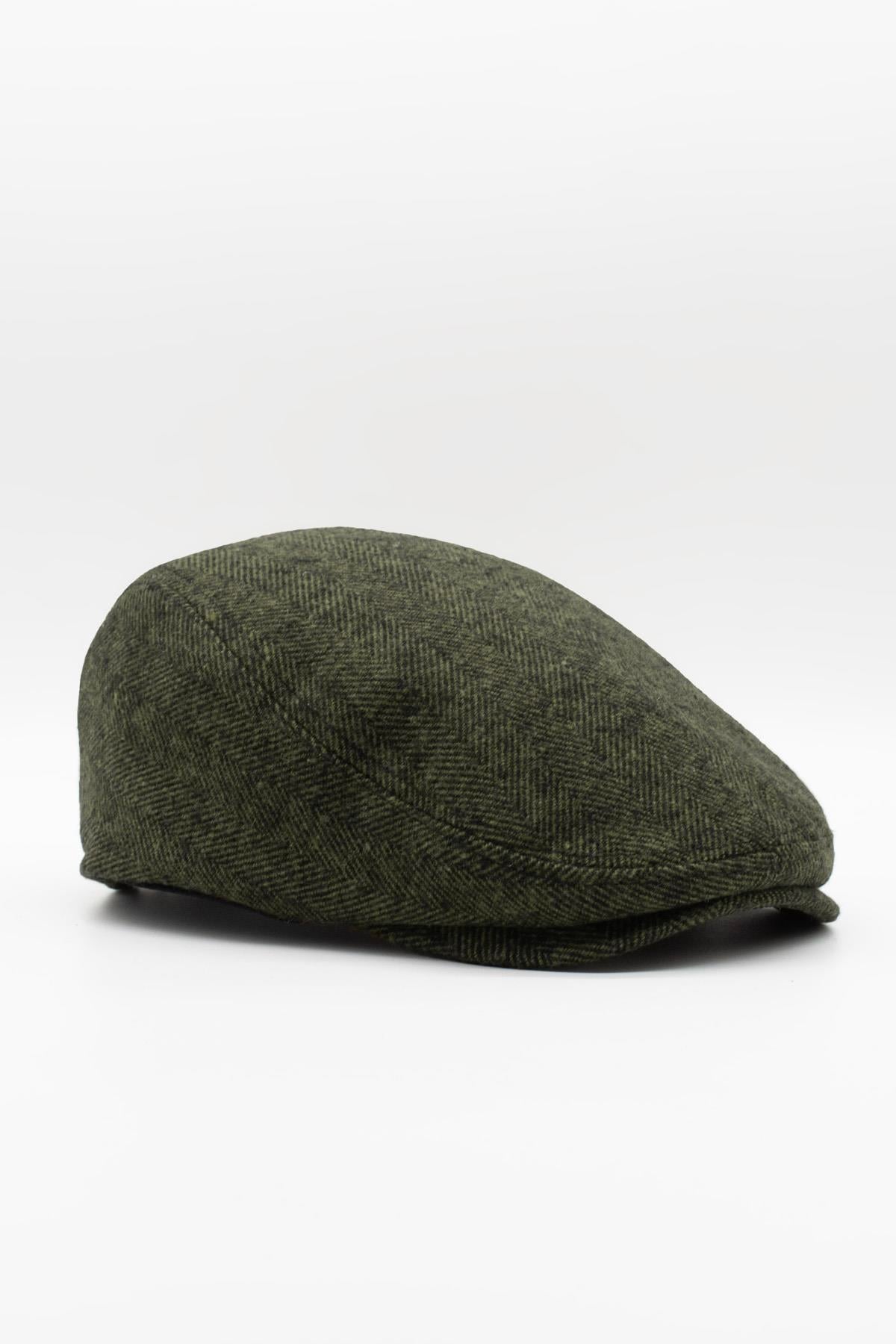 Külah Erkek Kasket Balıksırtı Flat Cap Termal Yün Şapka-Haki KLH6640