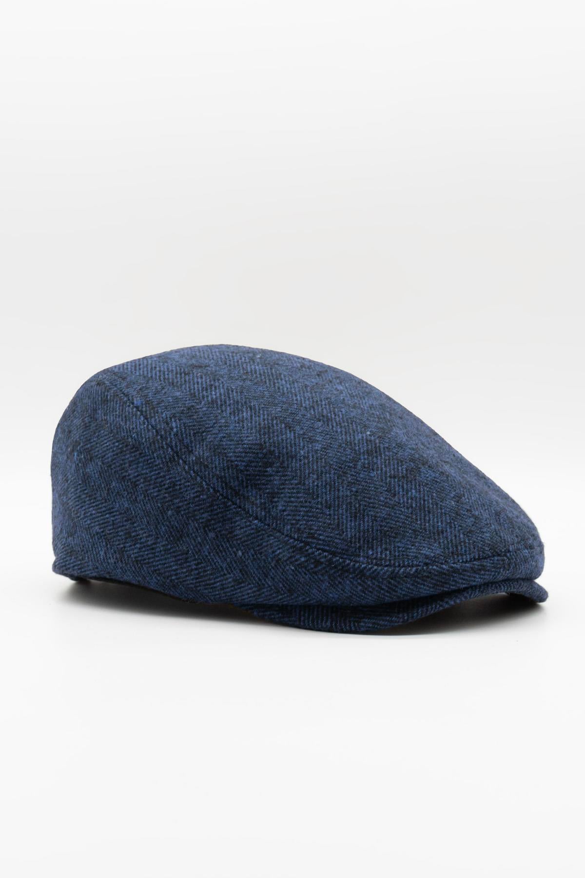 Külah Erkek Kasket Balıksırtı Flat Cap Termal Yün Şapka-Lacivert KLH6640