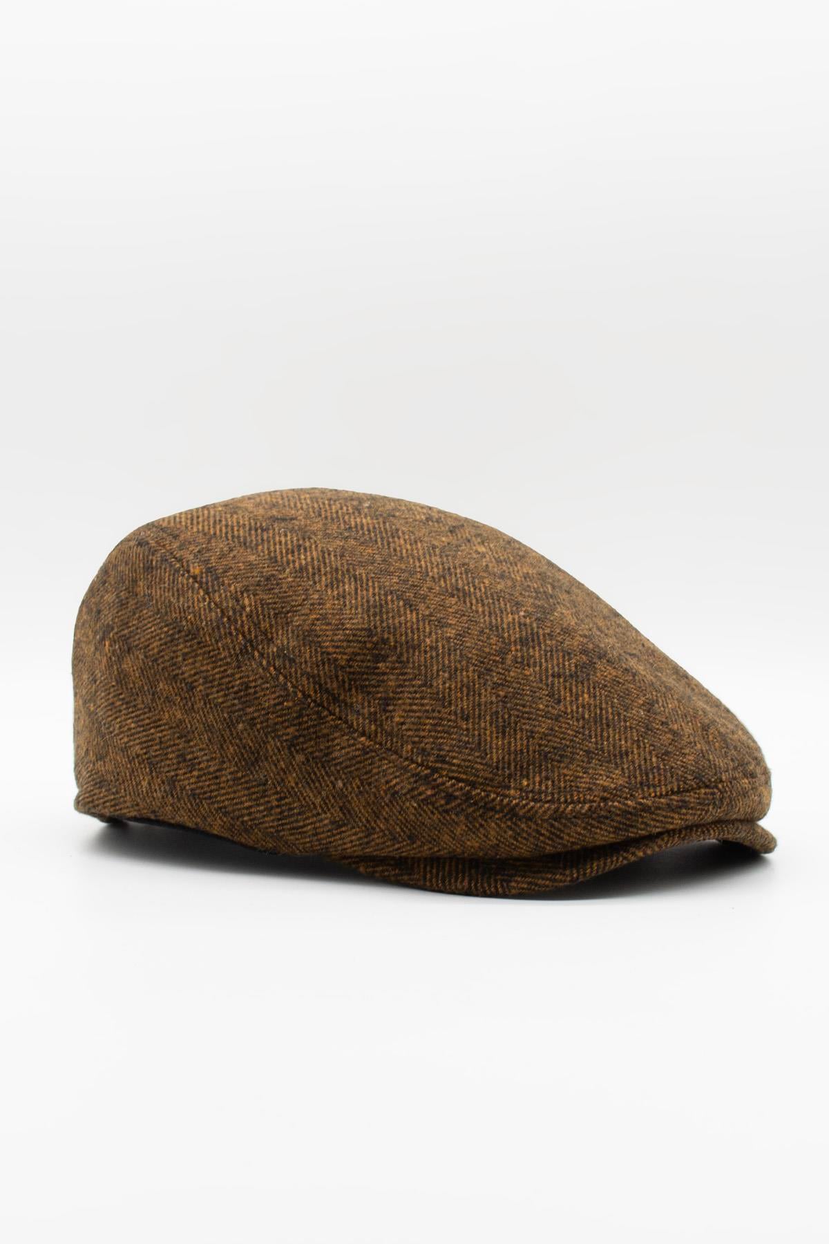 Külah Erkek Kasket Balıksırtı Flat Cap Termal Yün Şapka-Bakır KLH6640