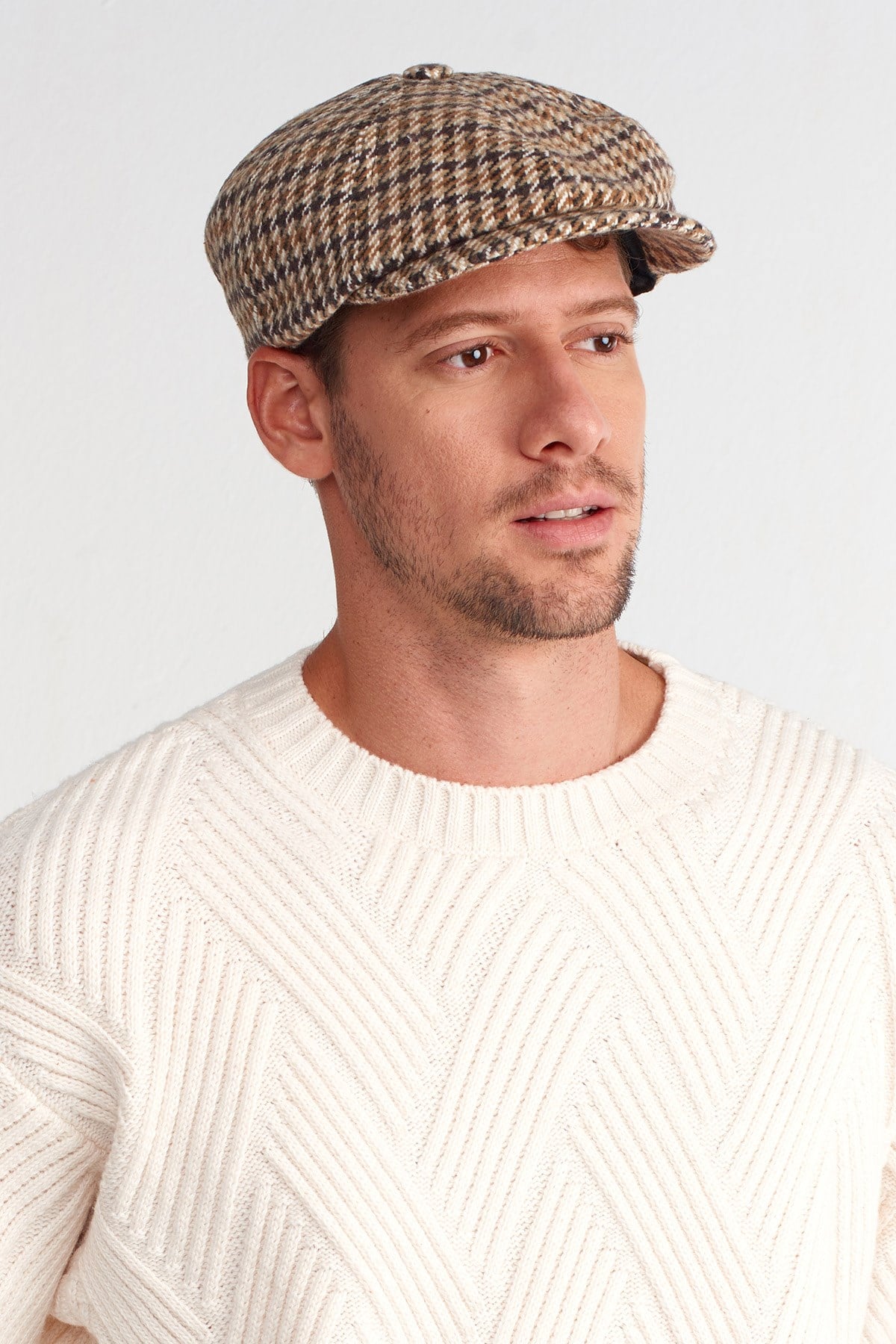 Men's Houndstooth Patterned Winter 8 Piece Flat Cap Hat