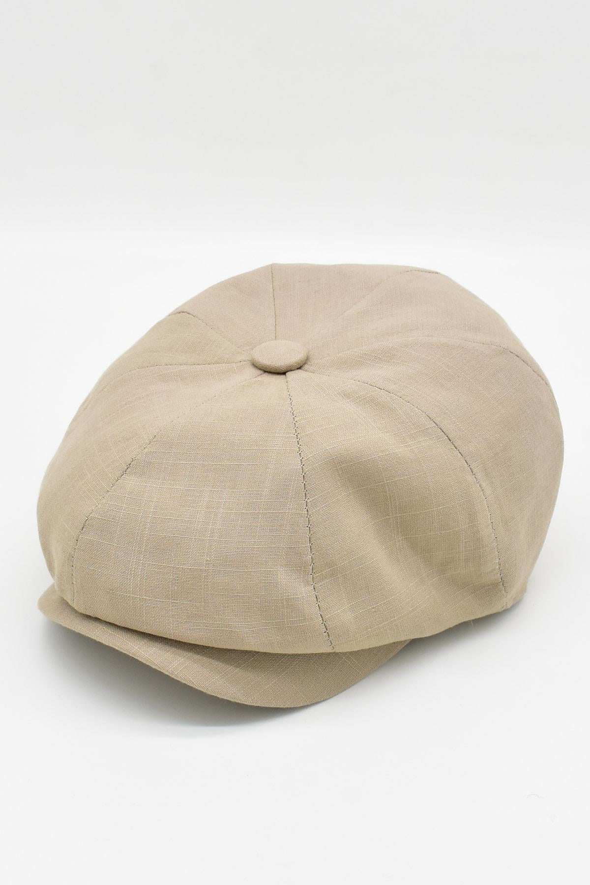 Külah Erkek Keten Şapka Newsboy Cap Kasket Fötr Bere - Bej KLH0448