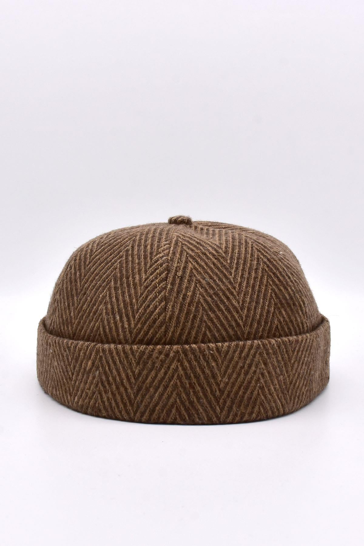 Men's Short Winter Docker Hat Herringbone Folded Beanie