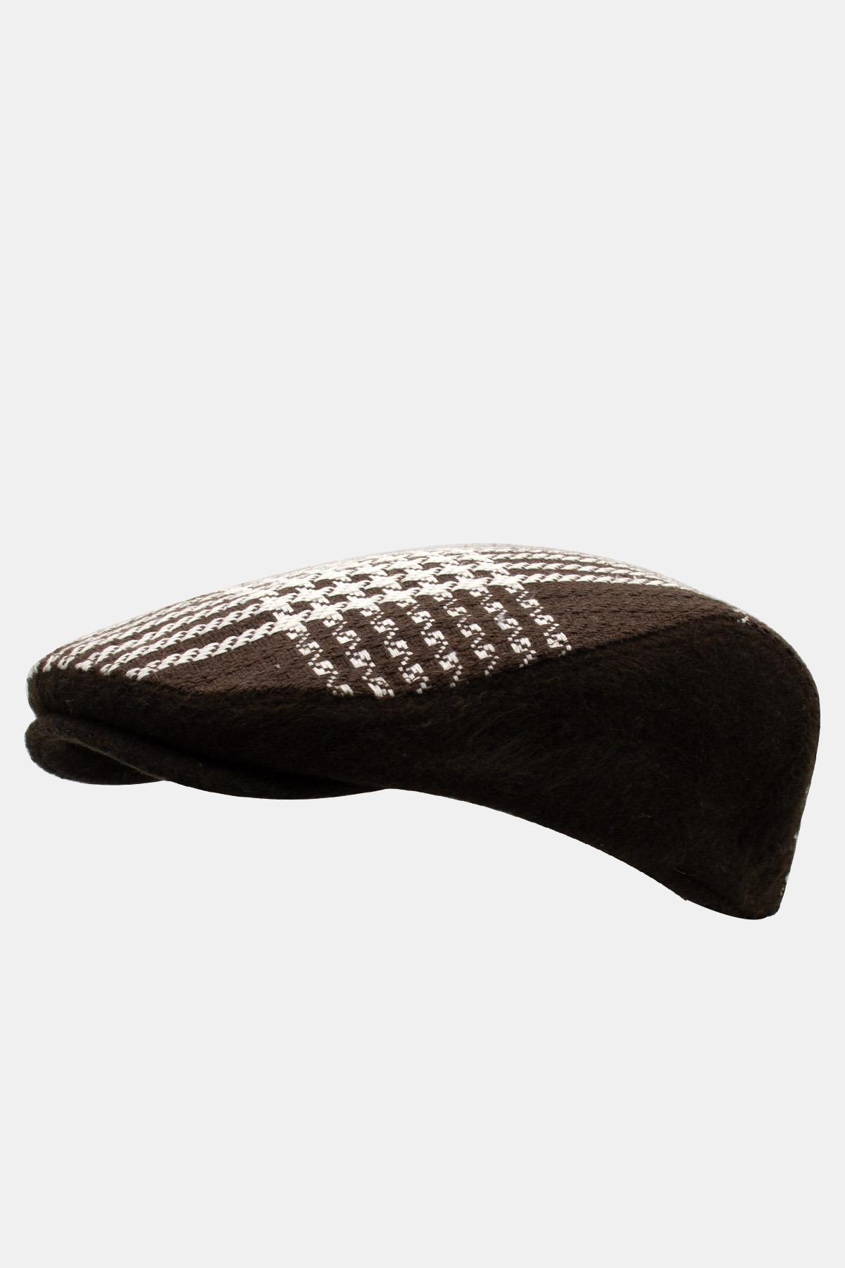 Erkek Kışlık Flat Cap Desenli Yünlü Kasket Şapka