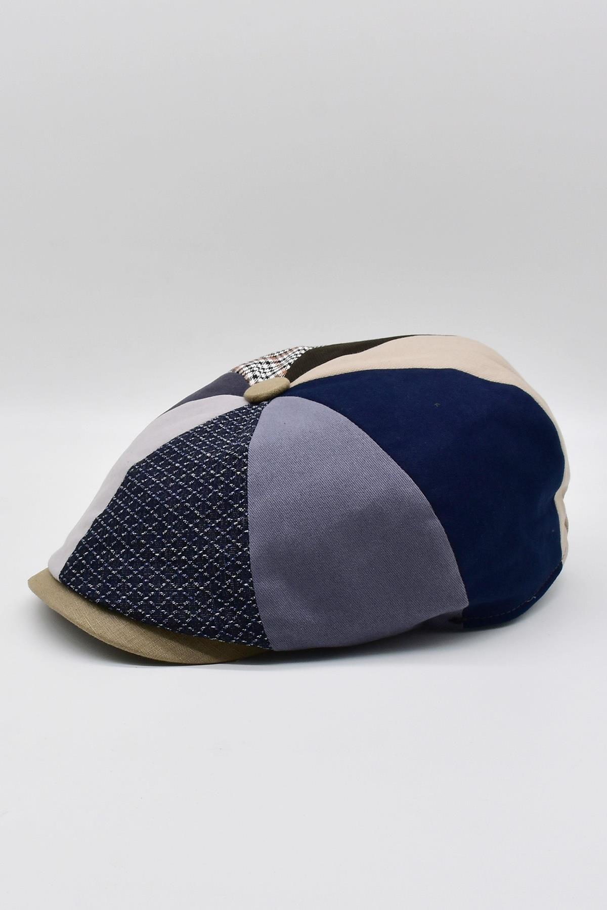 Men's Hat Patchwork Sports Flat Cap Navy