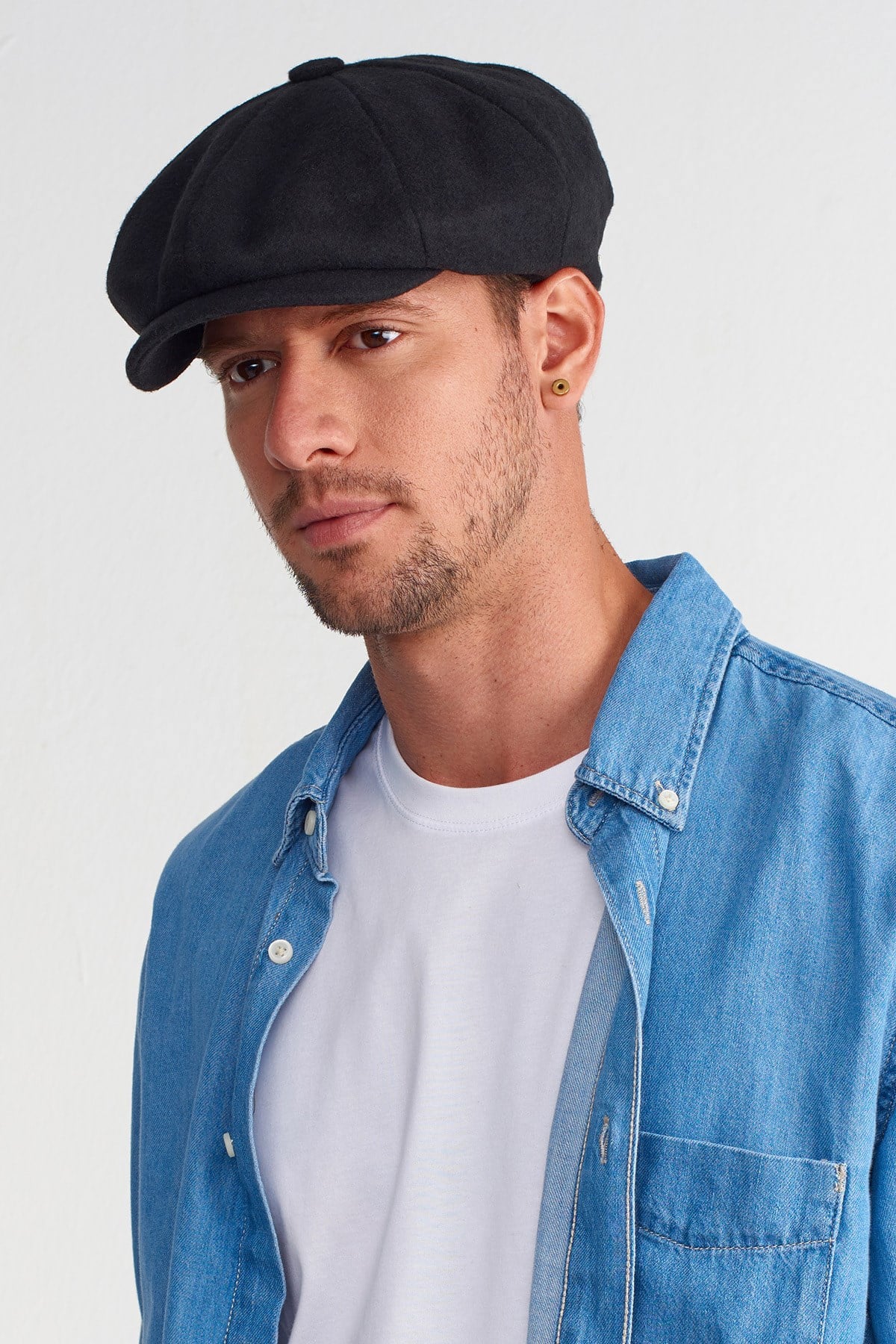 Men's Black Flat Cap Baretta Beckham Peaky Blinders Hat