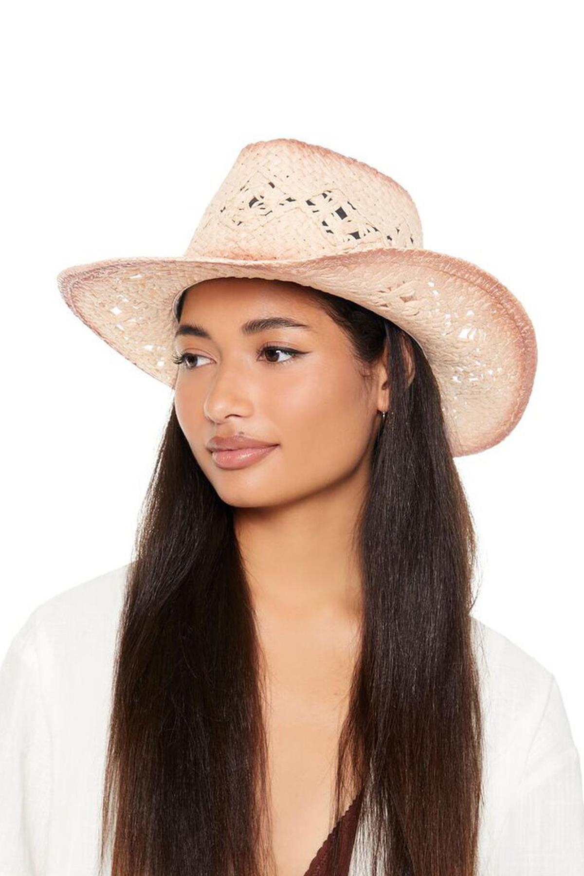 Gradient White Straw Cowboy Tarzı Hat