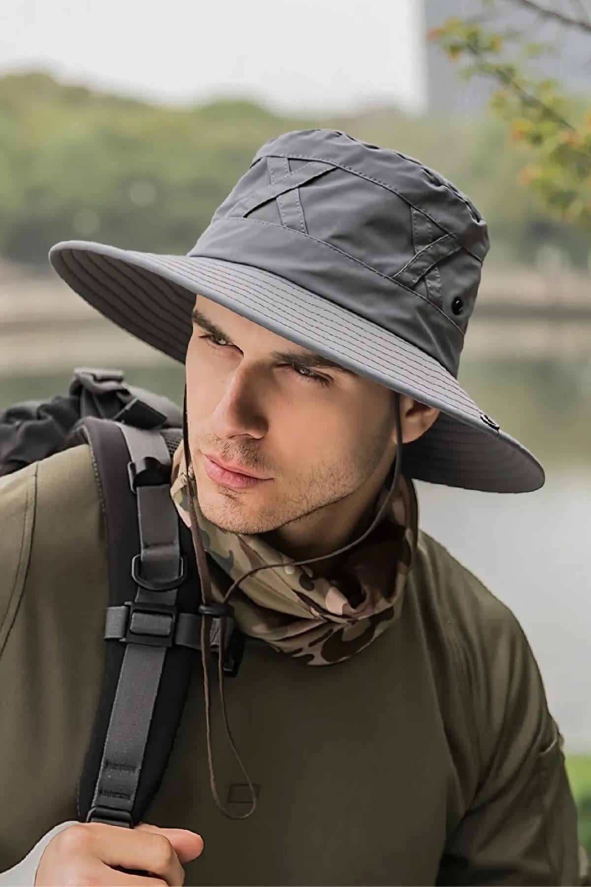 Külah Gri Outdoor Şapka Uv Korumalı Nefes Alan Safari Şapkası KLH7527