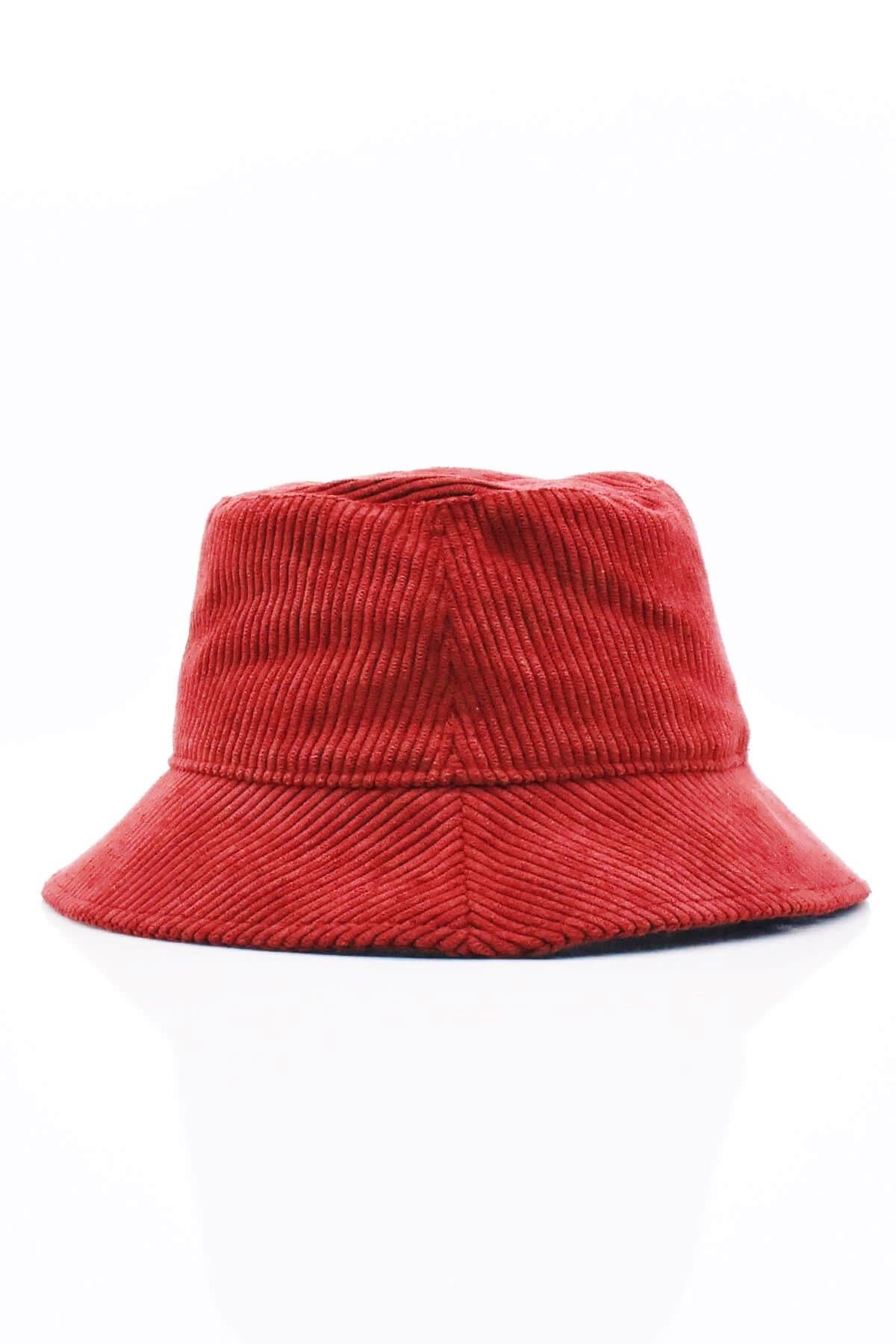 Cord Bucket Hat-Burgundy