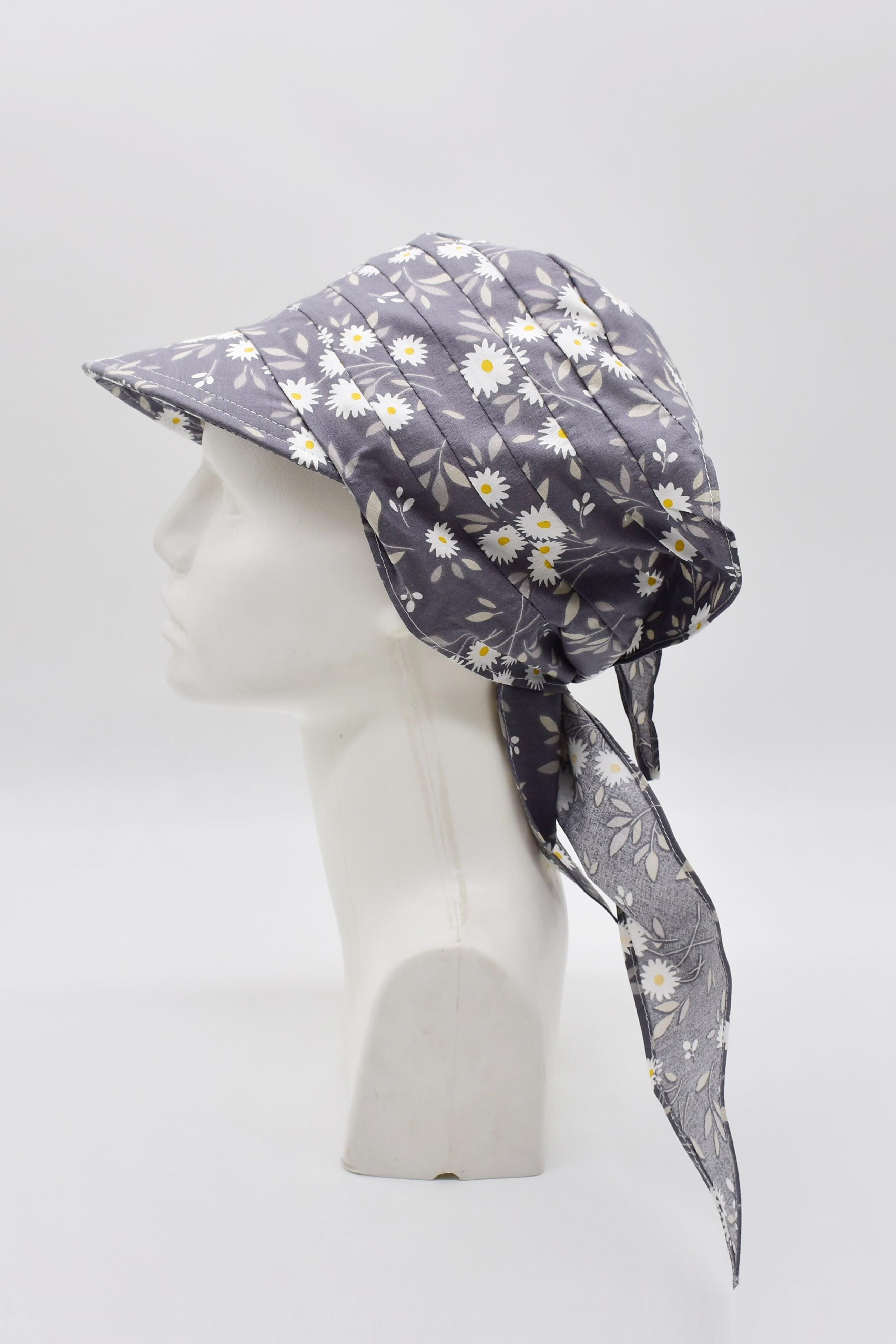 Külah Women's Tied Scarf Papatya Patterned Beach Hat - Cream KLH0823