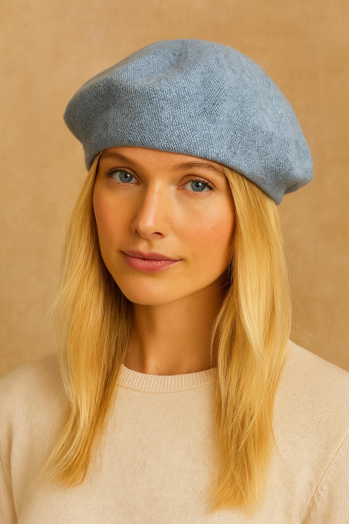 Külah Kadın Bebe Mavi Triko Fransız Bere – Yumuşak Dokulu Kışlık Model KLH7552