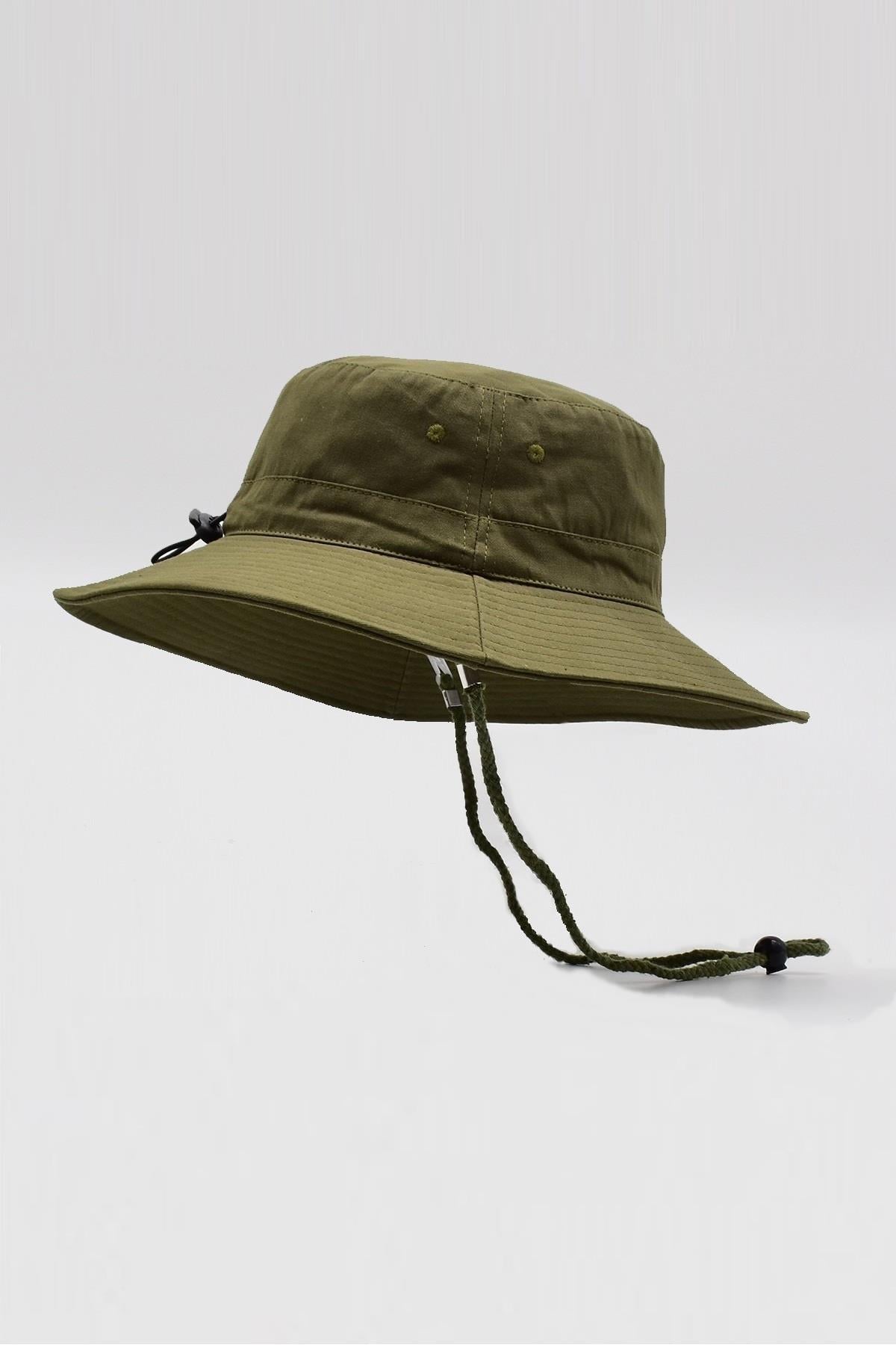 Külah Kadın Haki Outdoor Şapka İpli Bucket Safari Şapkası KLH7360