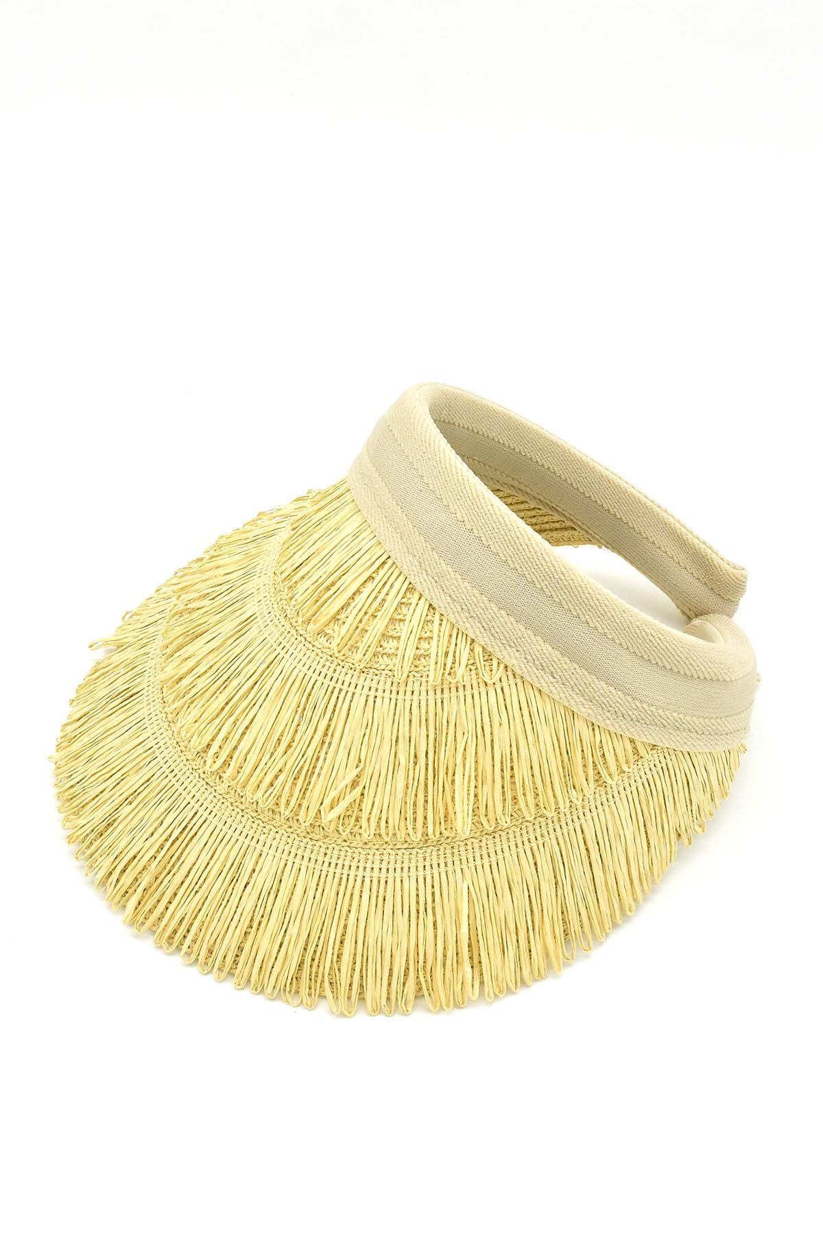 Women's Straw Hairaklı Boho Visor Hat Beige SS24