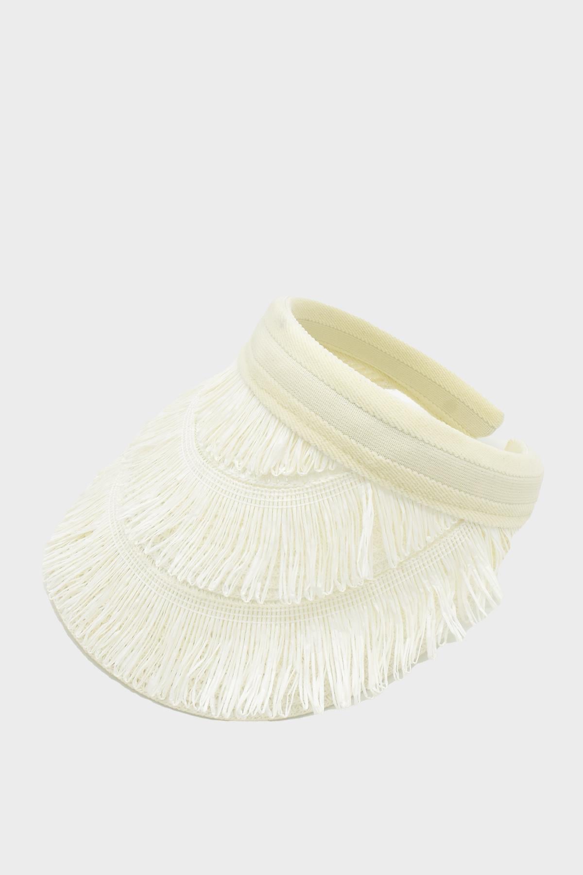 Women's Straw Hairaklı Boho Visor Hat White SS24