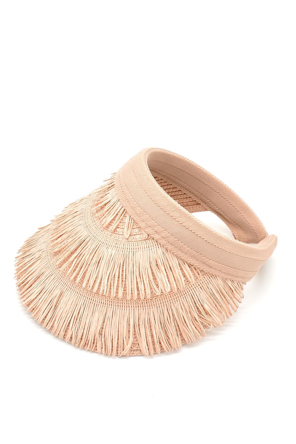 Women's Straw Hairaklı Boho Visor Hat Pink SS24