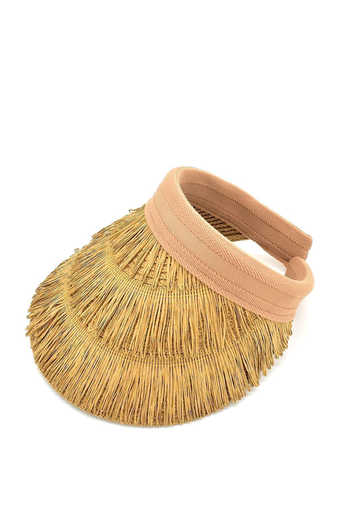 Kadın Hasır Saçaklı Boho Vizör Şapka Camel SS24