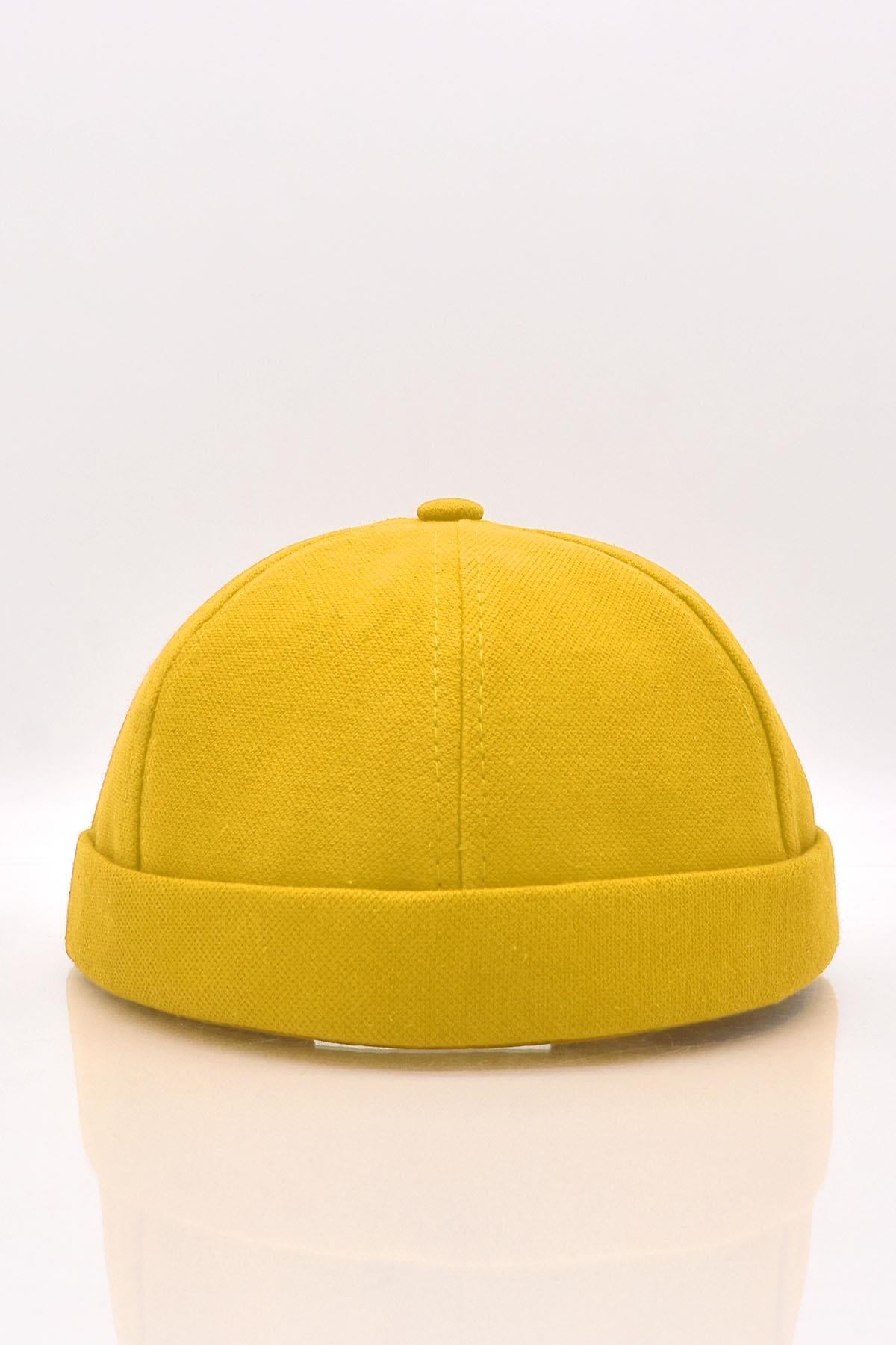 Külah Kadın Hipster Katlamalı Cap Sarı Docker Şapka KLH7202