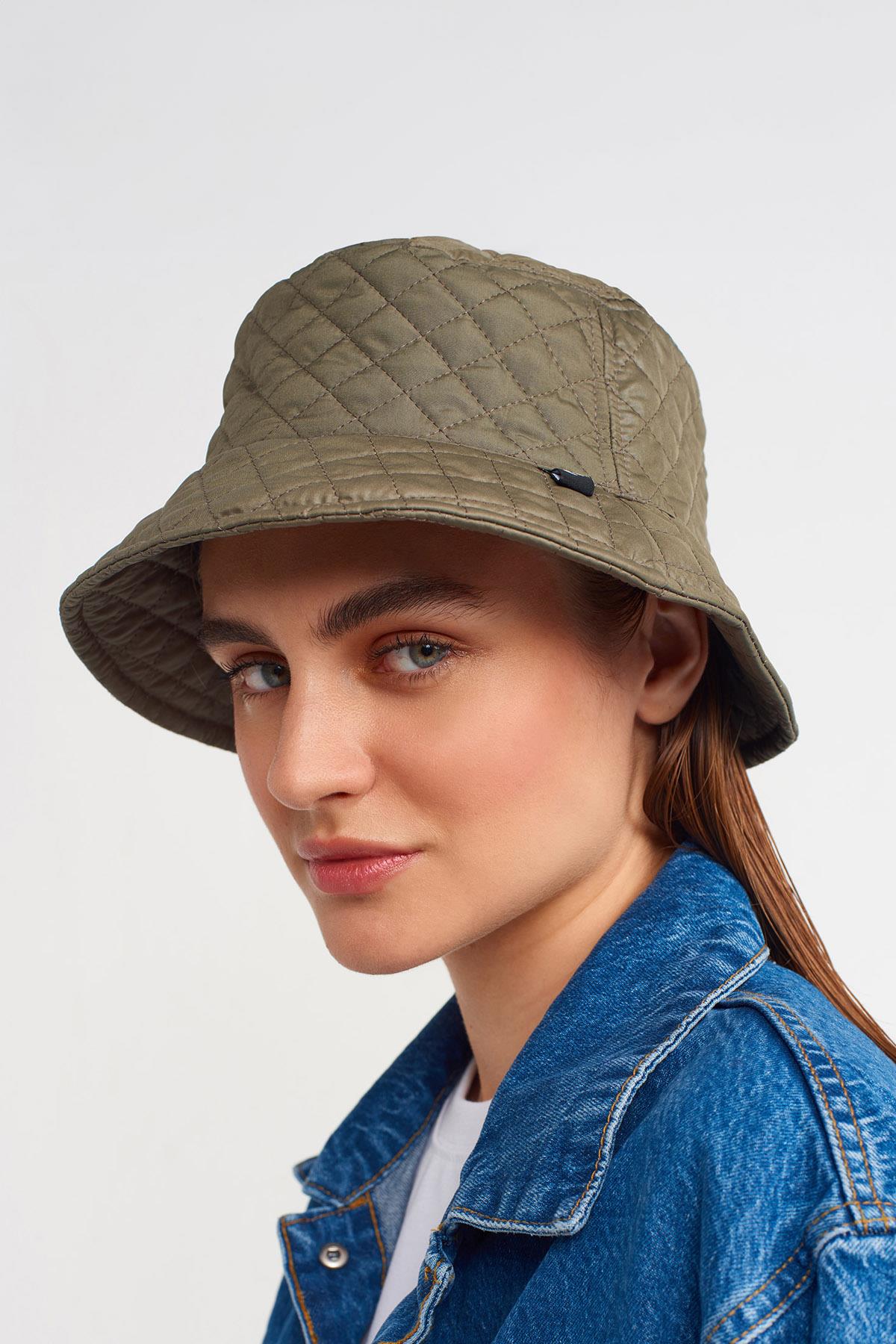 Külah Kadın Kapitoneli Kışlık Haki Bucket Şapka KLH7223