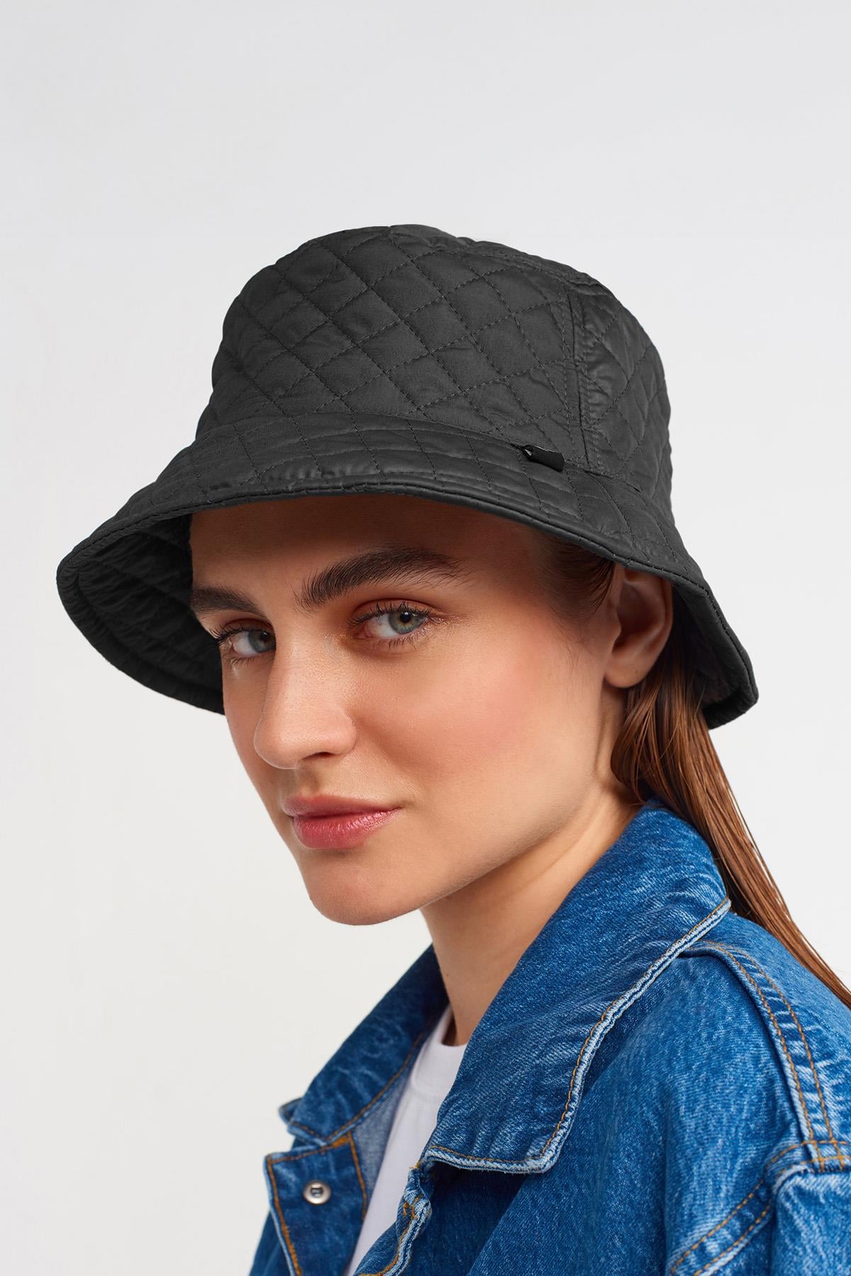 Külah Kadın Kapitoneli Kışlık Siyah Bucket Şapka KLH7223