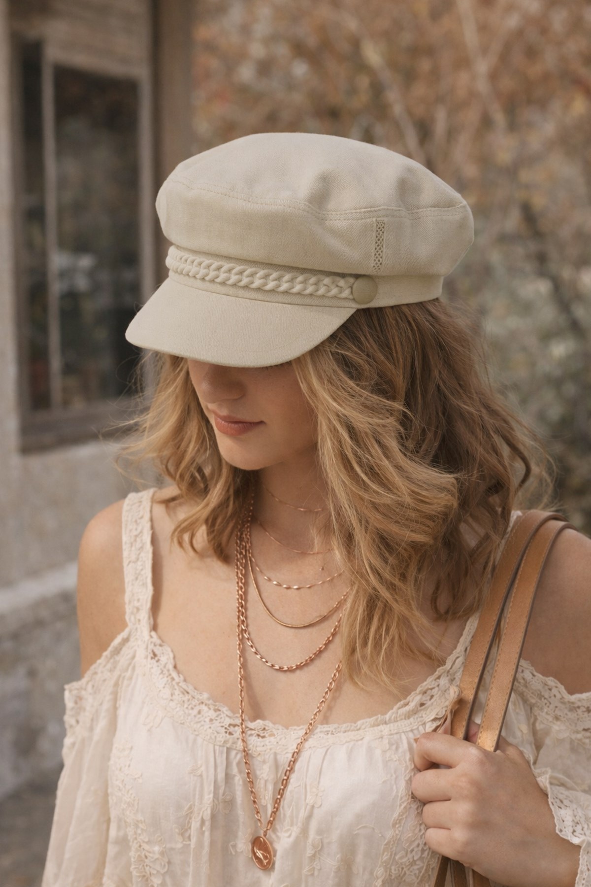 Külah Kadın Kaptan Şapka Yazlık Baker Boy Cap - Bej KLH0571