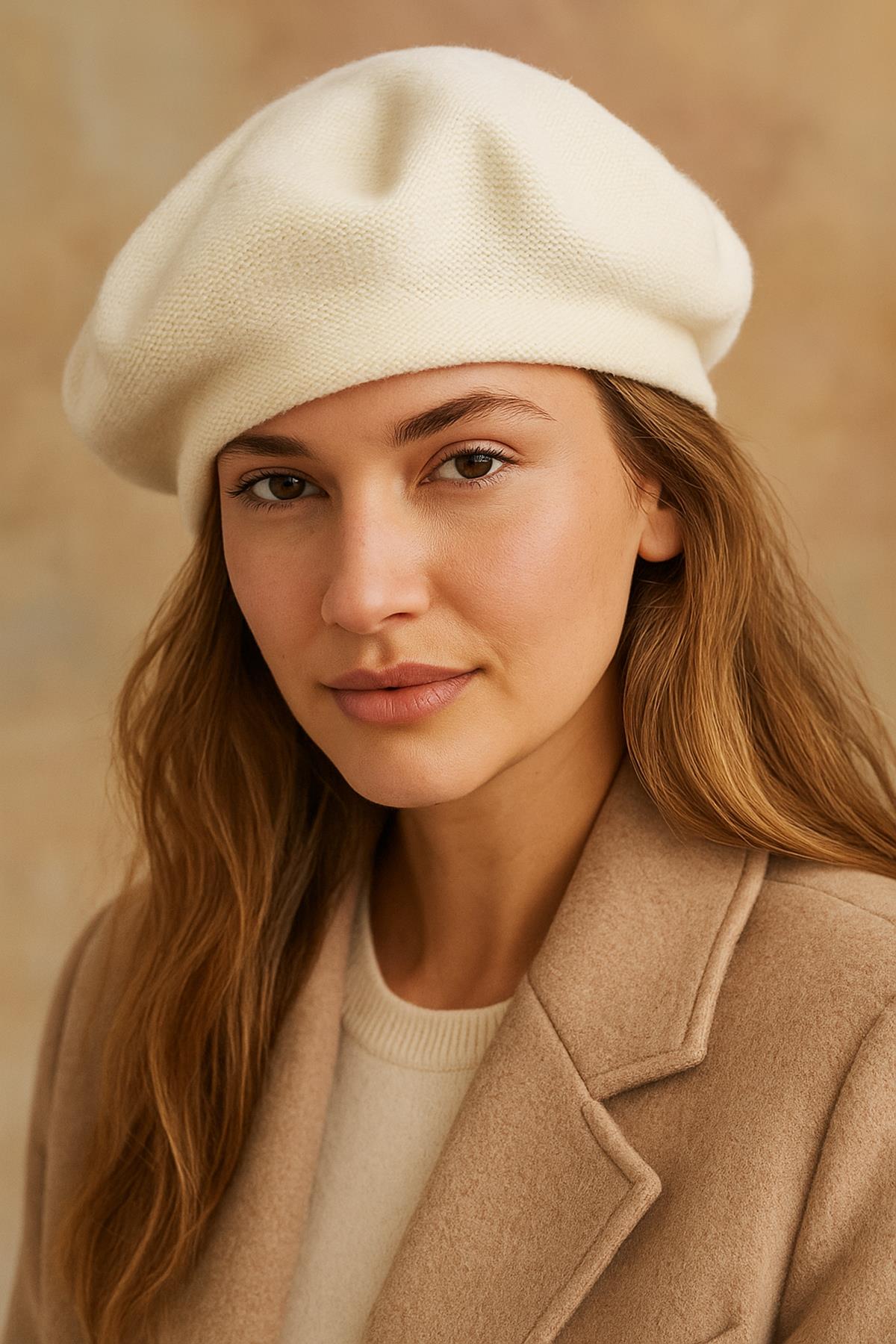Külah Kadın Krem Triko Fransız Bere – Yumuşak Dokulu Kışlık Model 367853850000