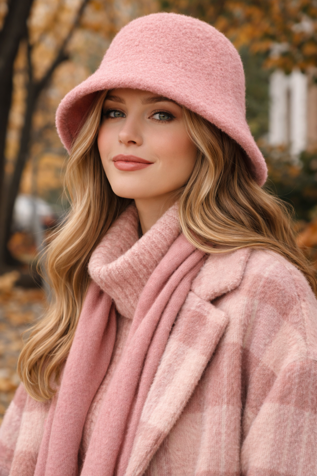 Külah Kadın Premium Cloche Şapka Kışlık Boho Bucket Hat - Pembe KLH7566