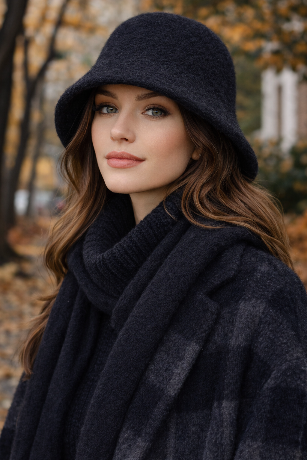 Külah Kadın Premium Cloche Şapka Kışlık Boho Bucket Hat - Siyah KLH7566