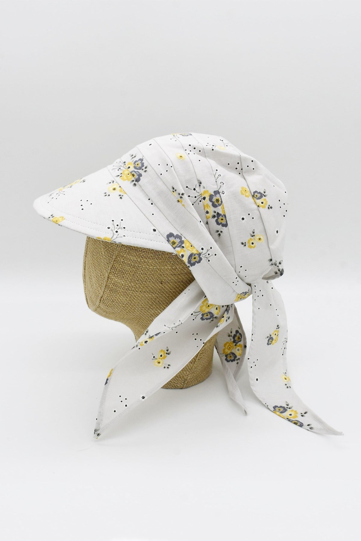 Külah Kadın Siperli Eşarp Çiçekli Bandana Plaj Şapkası KLH6999