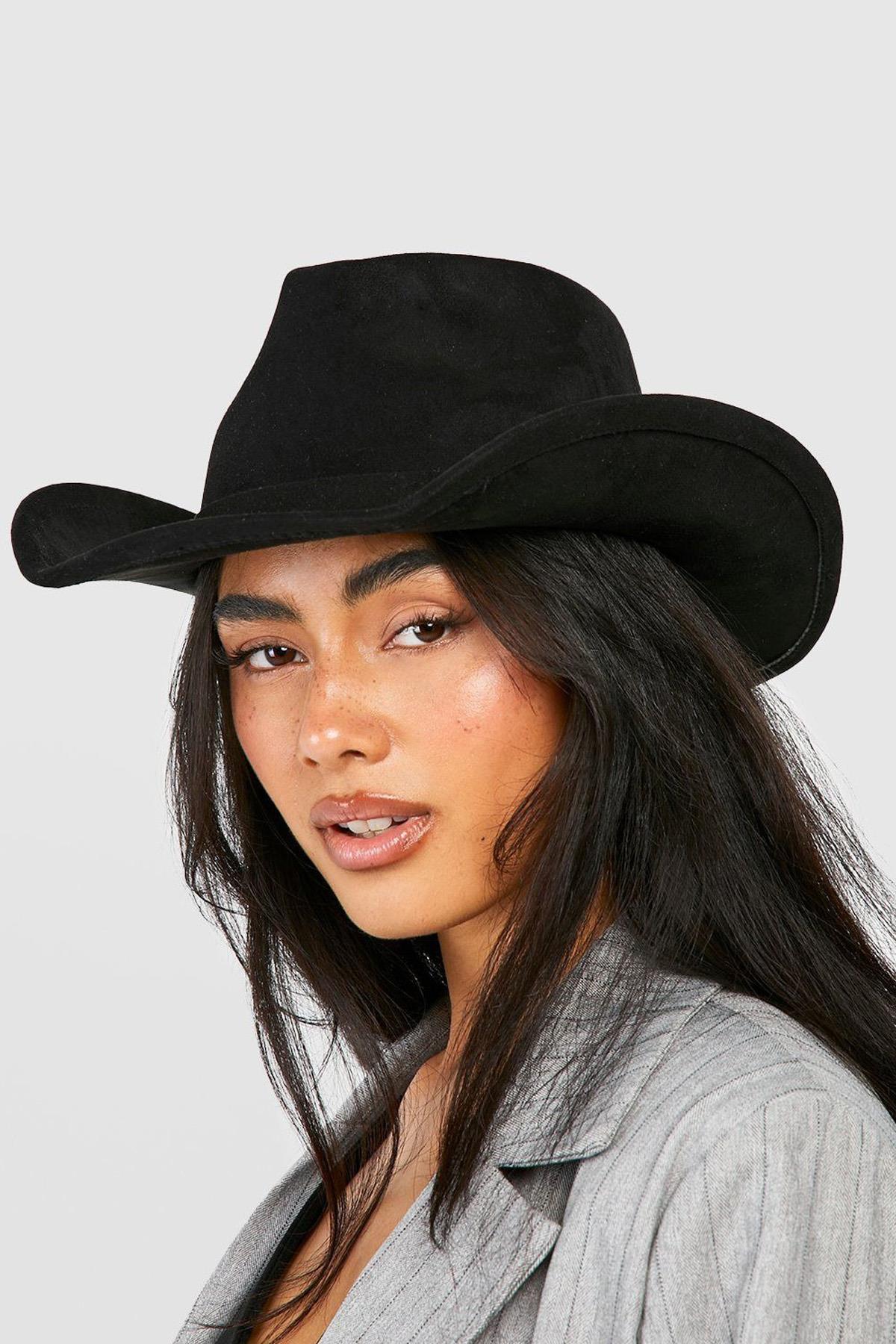 Külah Kadın Süet Western Kovboy Şapkası - Siyah KLH7334