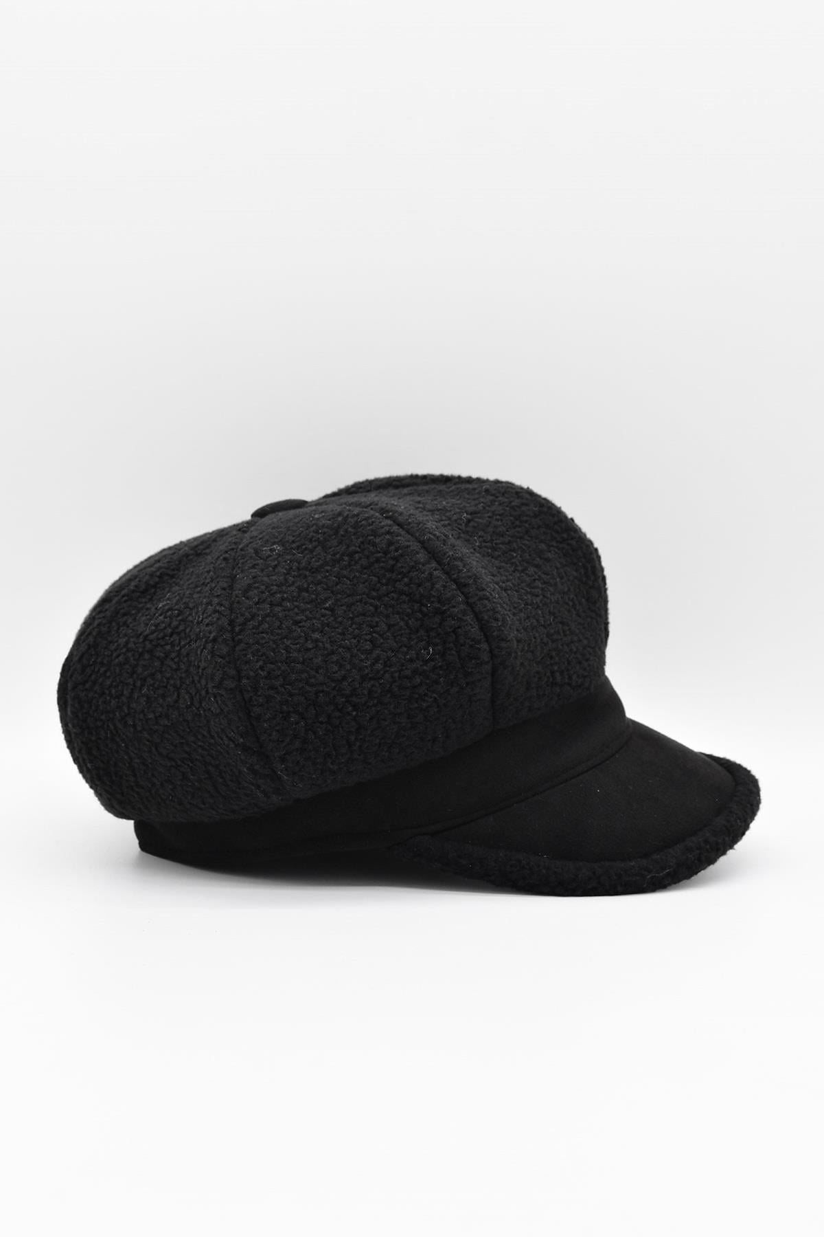 Külah Kadın Yünlü Siper Detaylı Vintage Şapka Gavroche Cap KLH7314