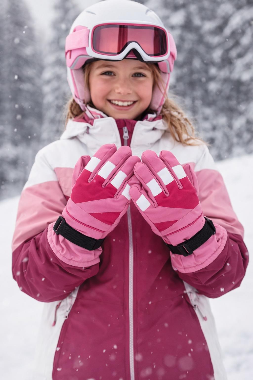 Külah Kız Çocuk Pembe Kayak-Kar Eldiveni – İçi Polar Dolgulu KLH6884