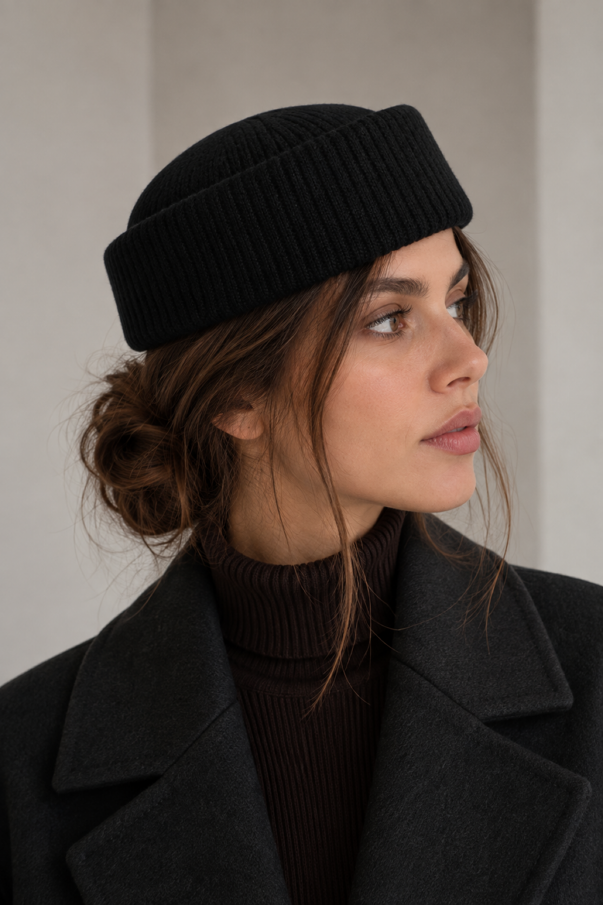 Külah KLH Studio Dept. Ribbed Wool Pillbox Şapka - Siyah KLH7617