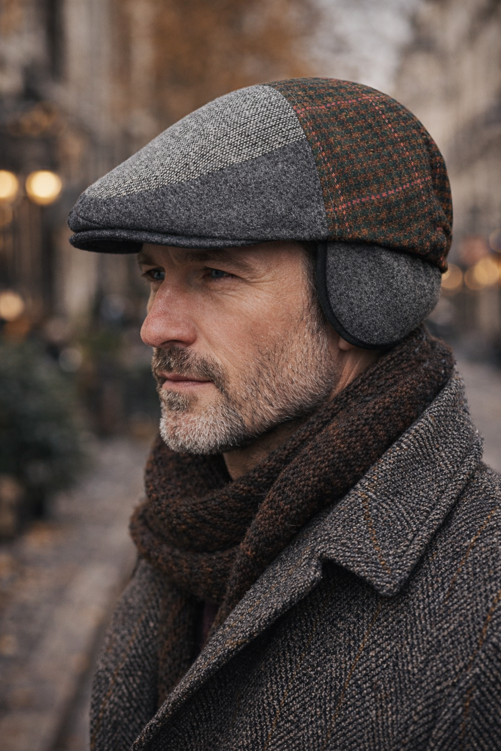 Külah Patchwork Kışlık Yün İngiliz Kasket - Katlanır Sherpa Kulaklı Şapka KLH7559