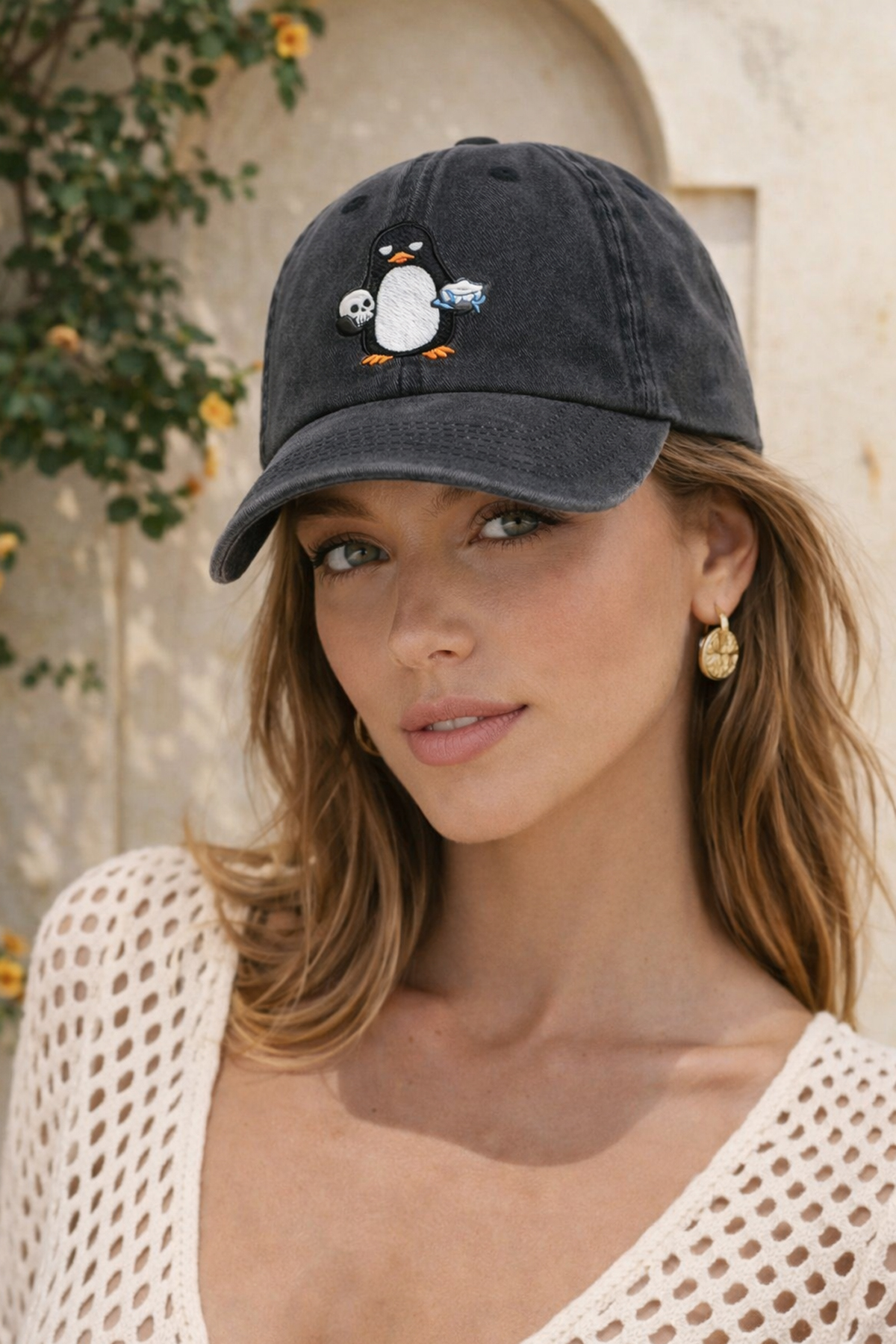 Külah Penguen Nakışlı Siyah Unisex Baseball Cap – Yıkamalı Vintage Stil KLH7575