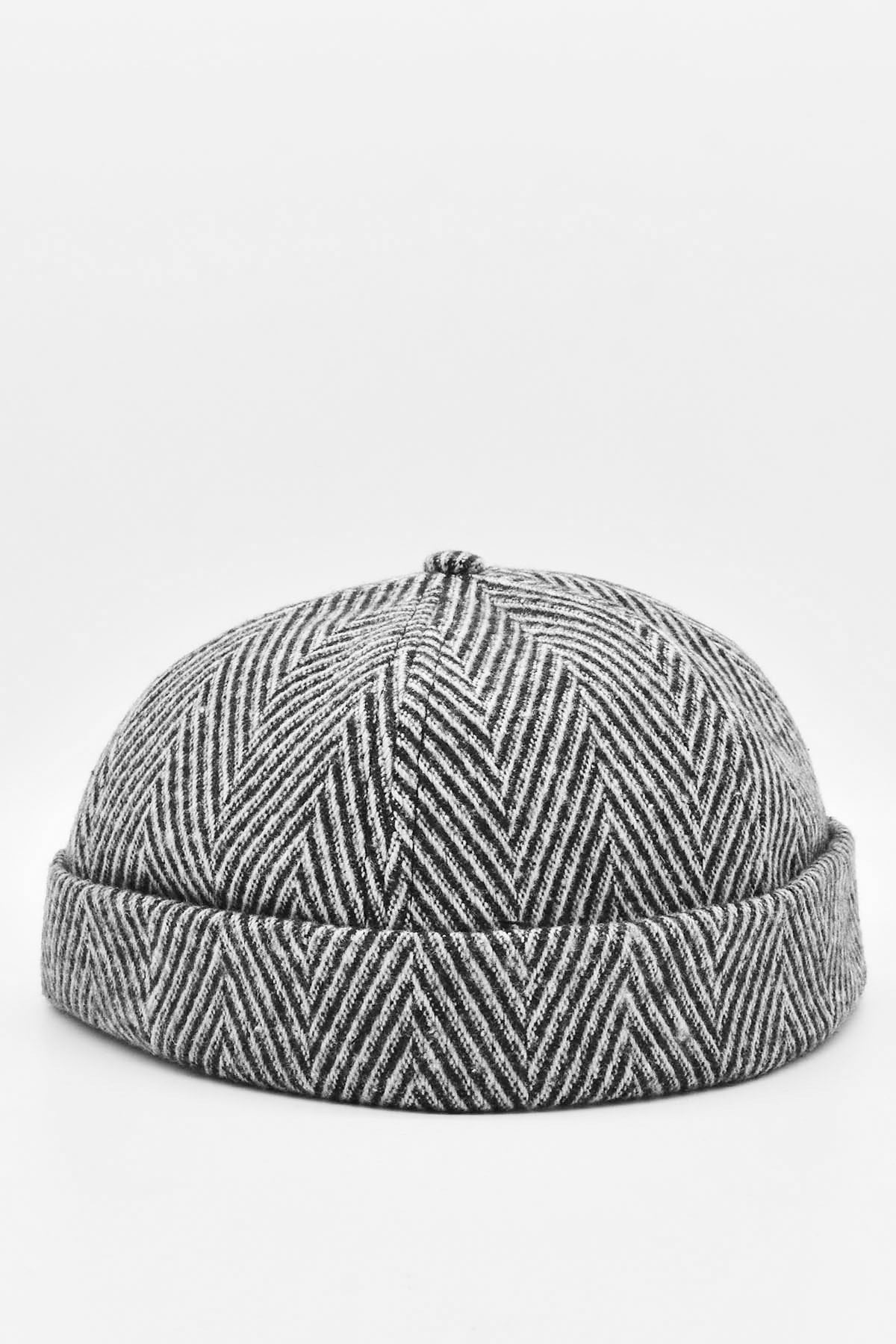Külah Siyah Beyaz Yünlü Hipster Bere Kışlık Docker Cap KLH7215