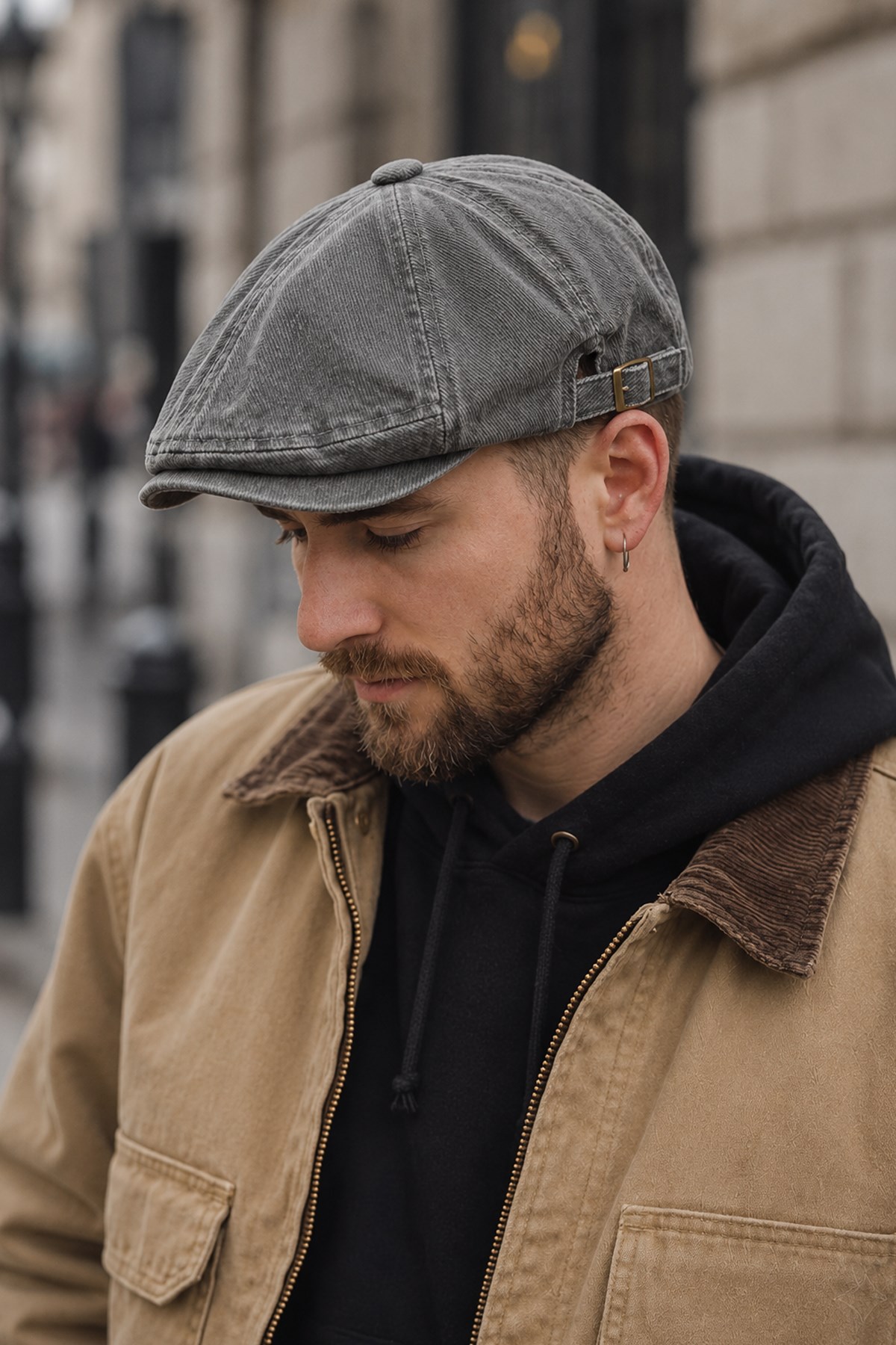 Külah Stonewash Flat Cap Şapka – Ayarlanabilir Tokalı Newsboy Cap - Gray KLH7580