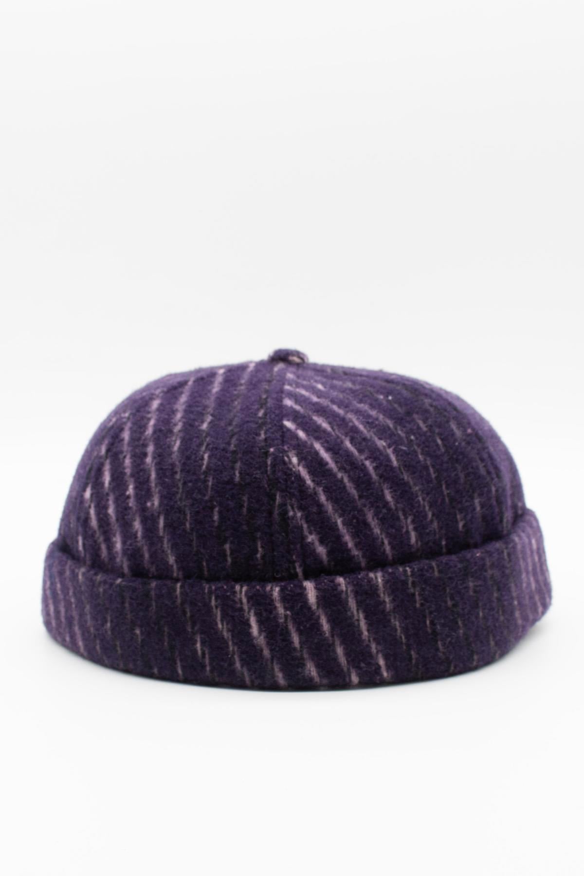 Külah Unisex Mor Desenli Yünlü Docker Şapka KLH7480