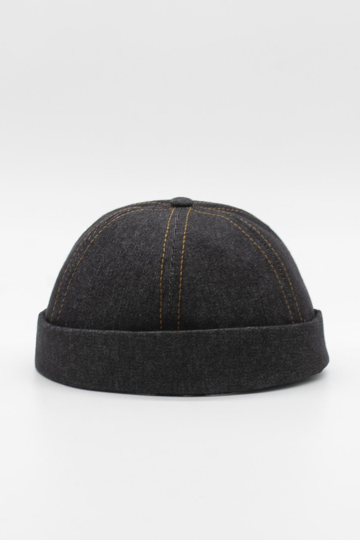 Külah Urban Siyah Docker Şapka - Sipersiz Denim %100 Pamuk Kep KLH7489