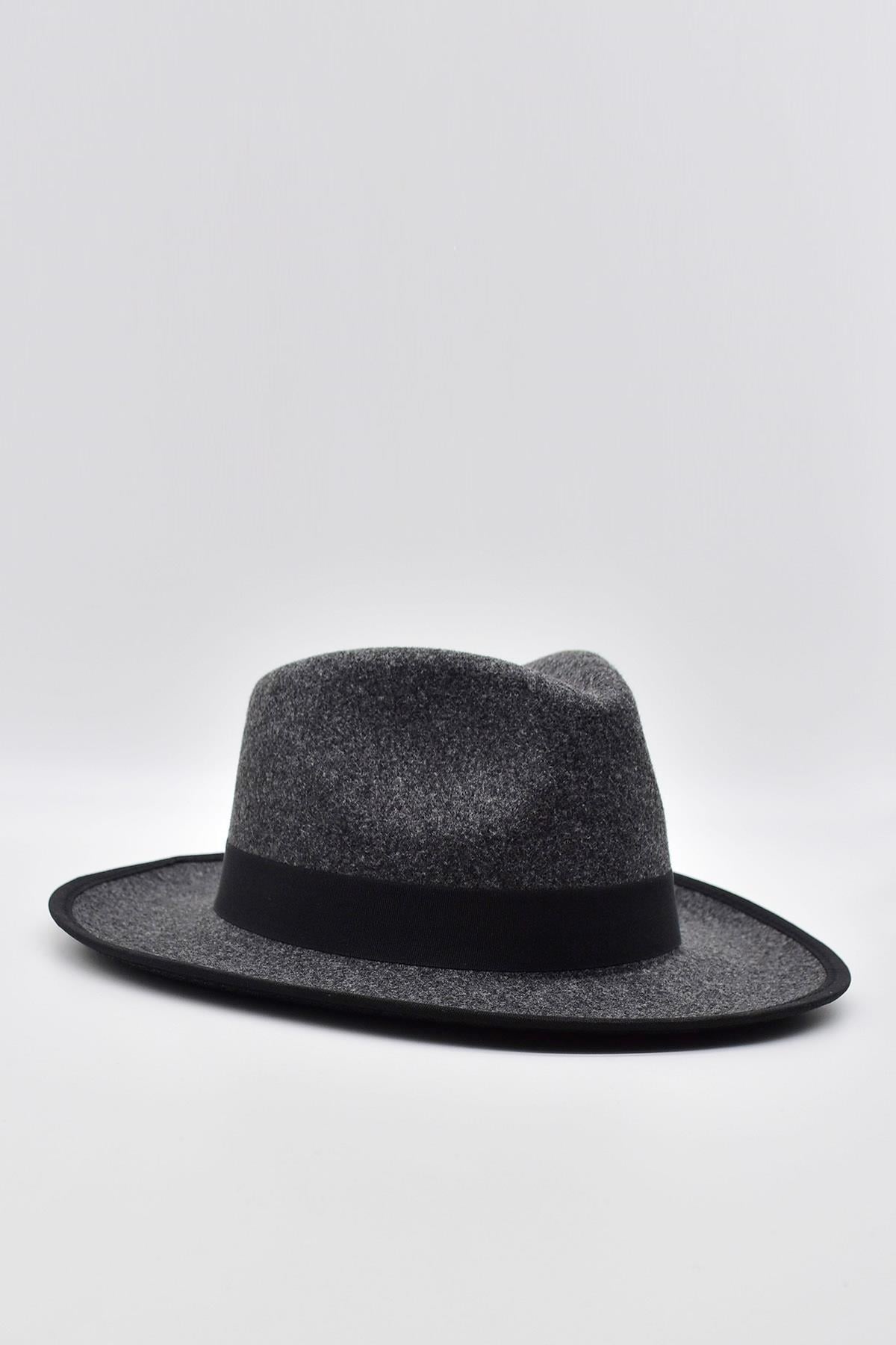 Külah Vintage Erkek Fedora Fötr Şapka Panama İngiliz Trilby Kasket Gri KLH7375