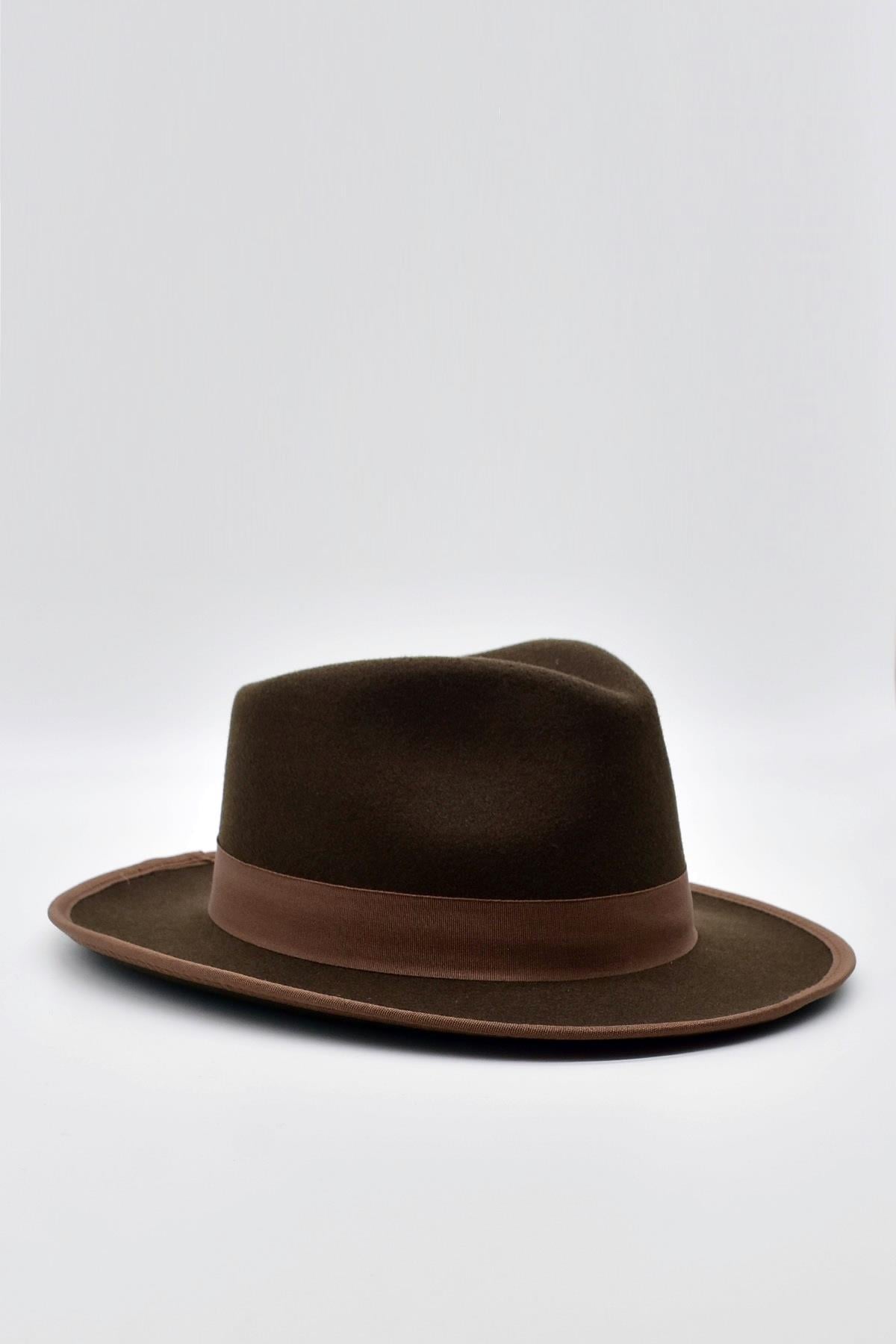 Külah Vintage Erkek Fedora Fötr şapka Panama İngiliz Trilby Kasket Kahve KLH7375