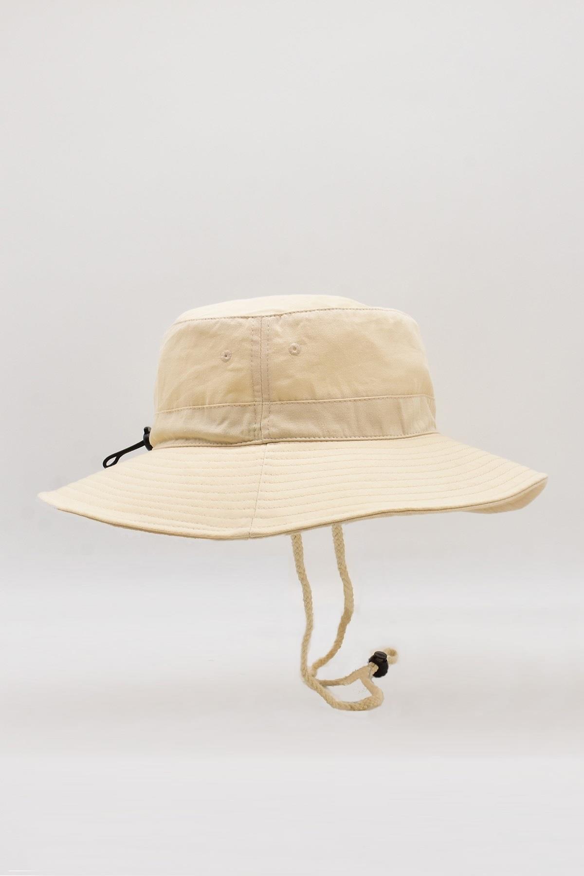 Bej Outdoor Şapka İpli Bucket Safari Şapkası