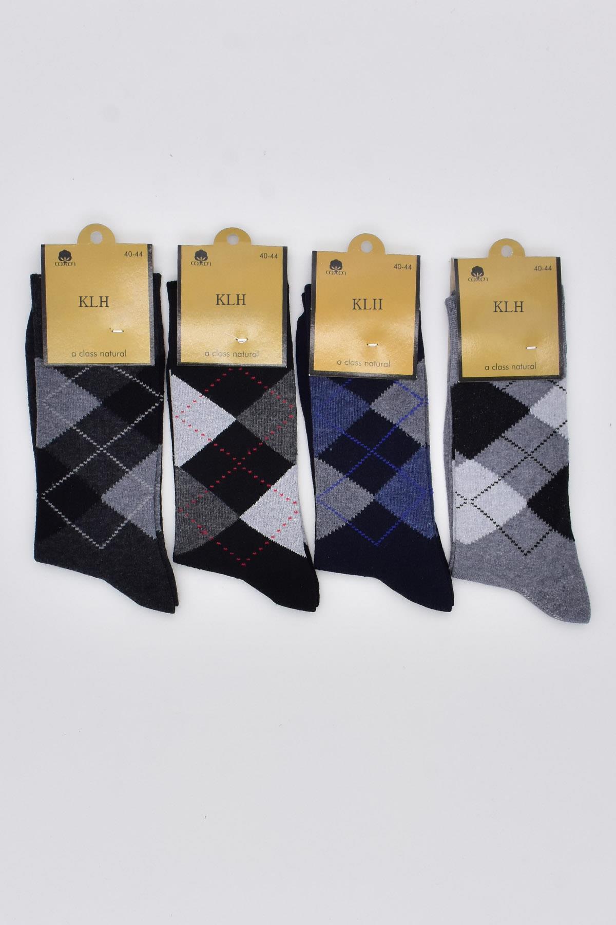 Erkek Klasik Ekose Çorap 4 Çift Takım Elbise Çorabı